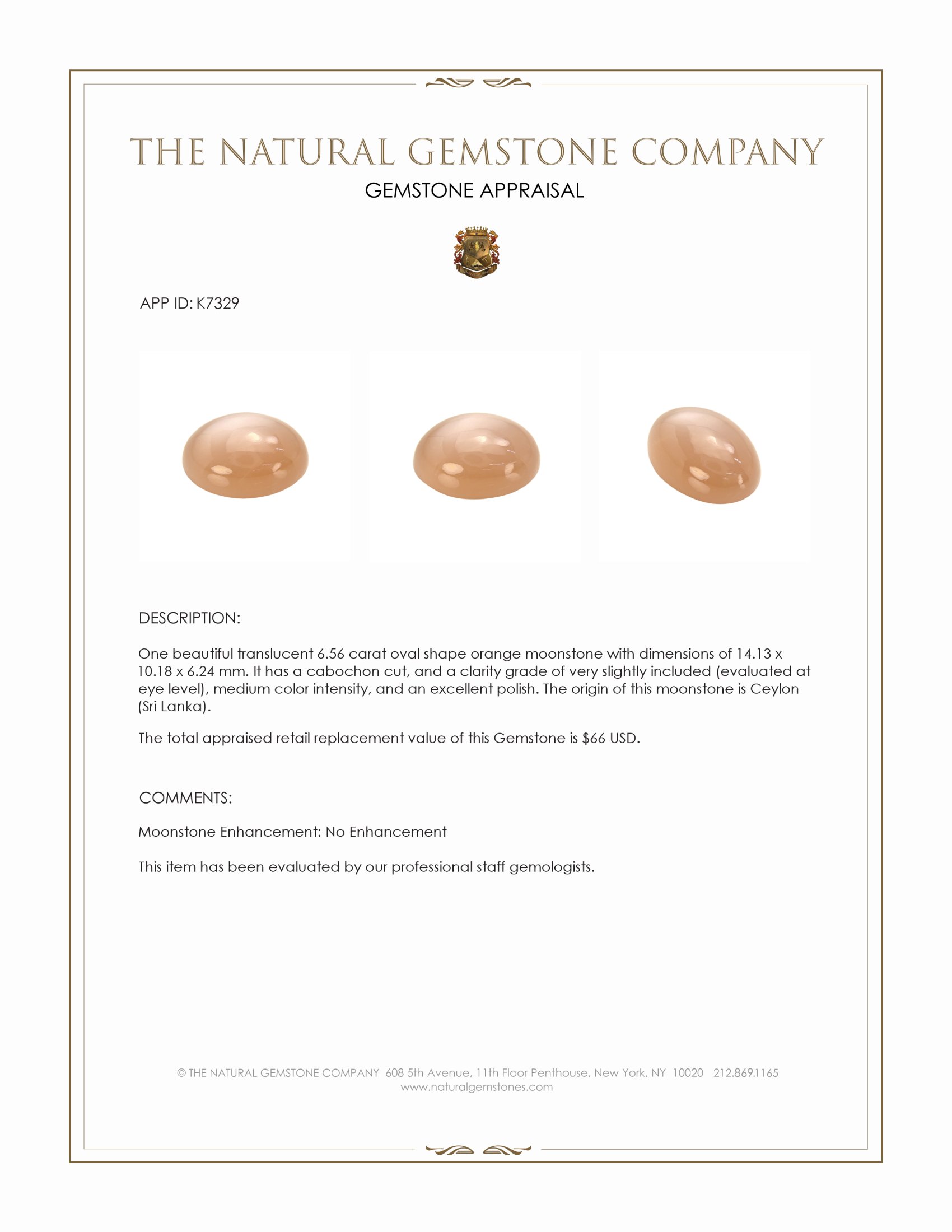 6.56 Ct. Cabochon Moonstone from Ceylon (Sri Lanka)