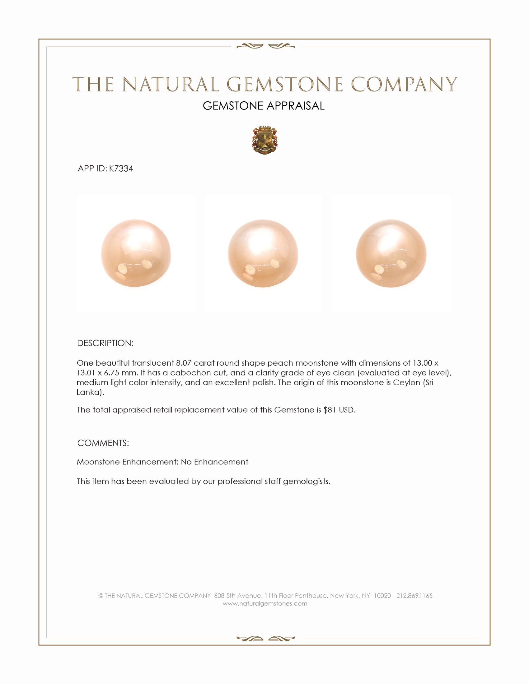 8.07 Ct. Cabochon Moonstone from Ceylon (Sri Lanka)