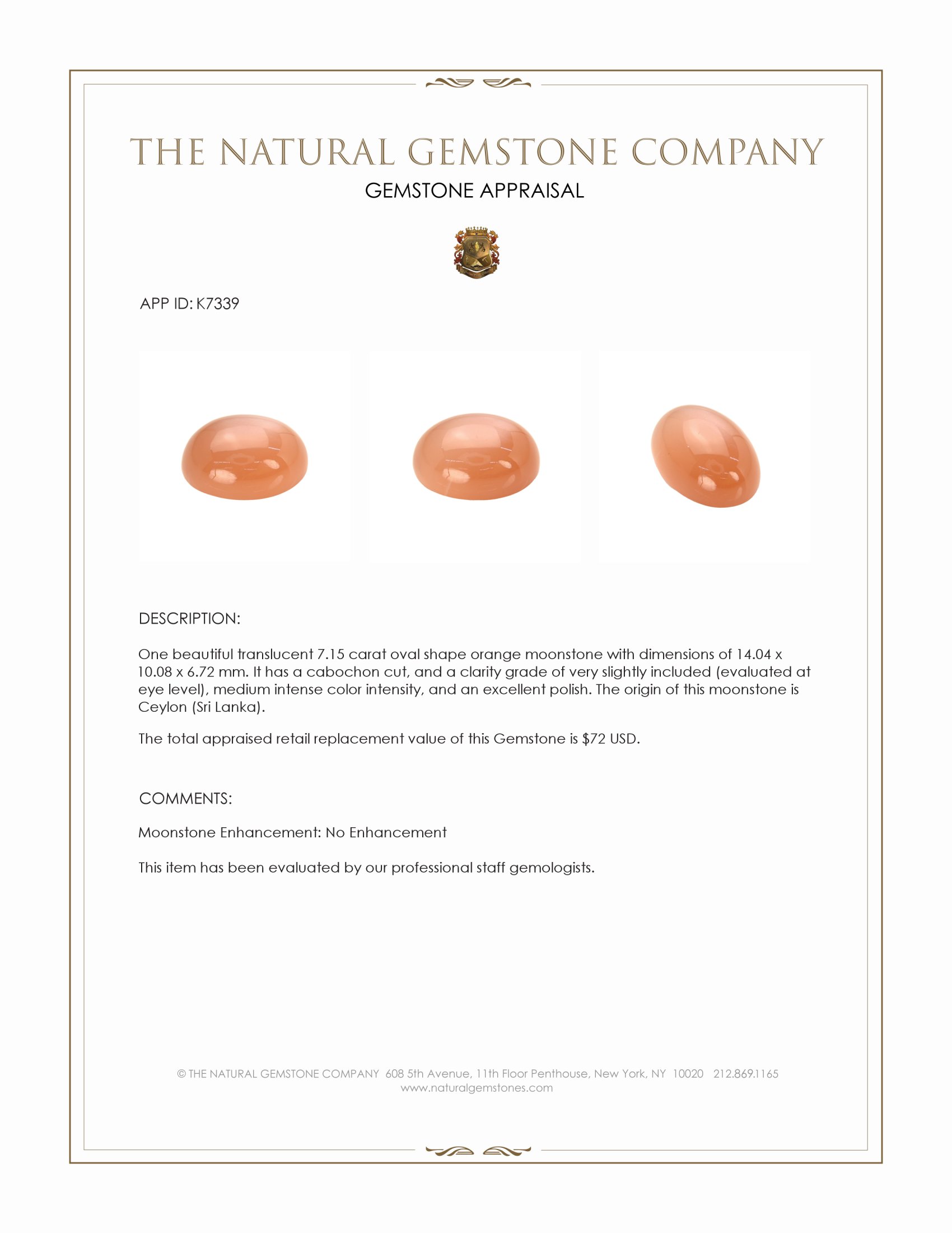 7.15 Ct. Cabochon Moonstone from Ceylon (Sri Lanka)