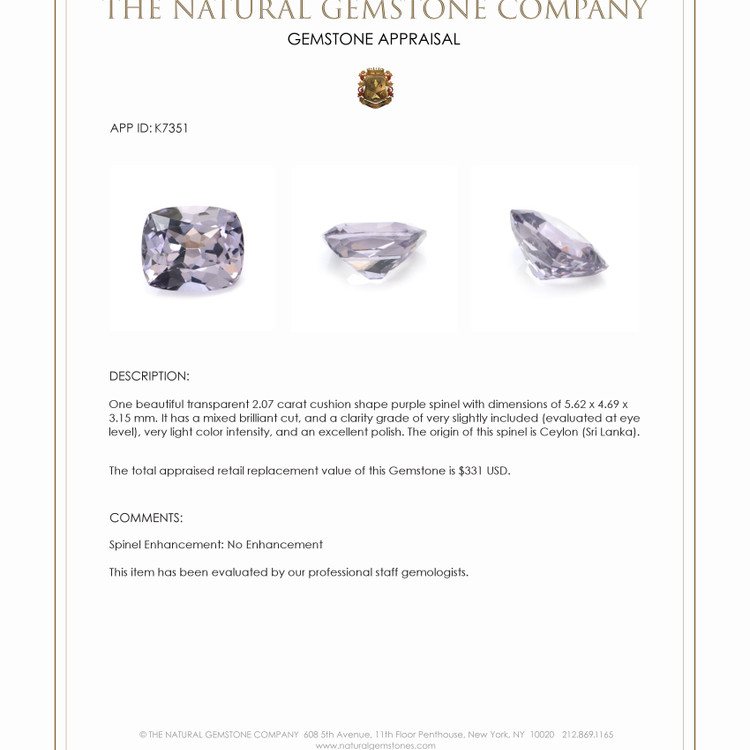 2.07 Ct. Spinel from Ceylon (Sri Lanka)