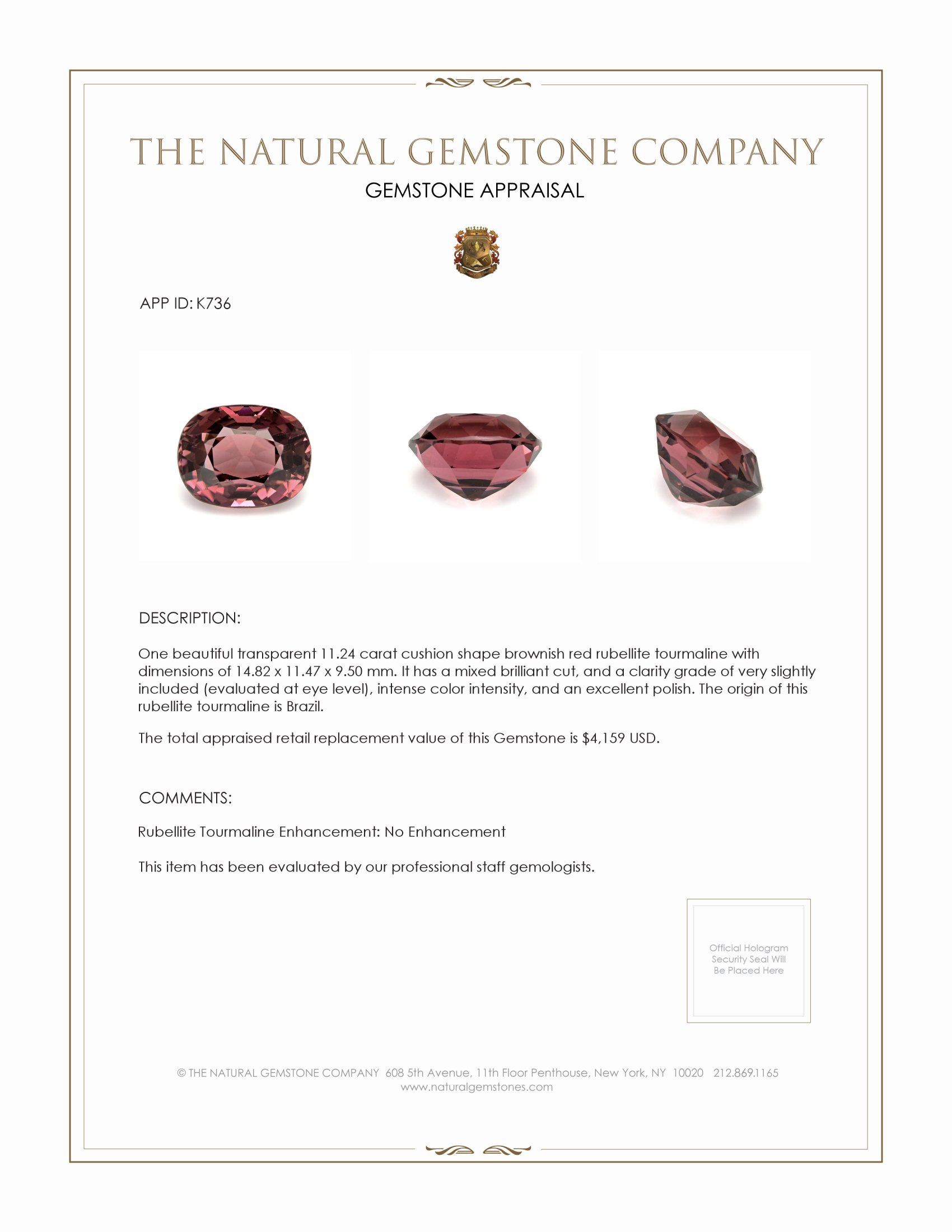 11.24 Ct. Rubellite Tourmaline from Brazil