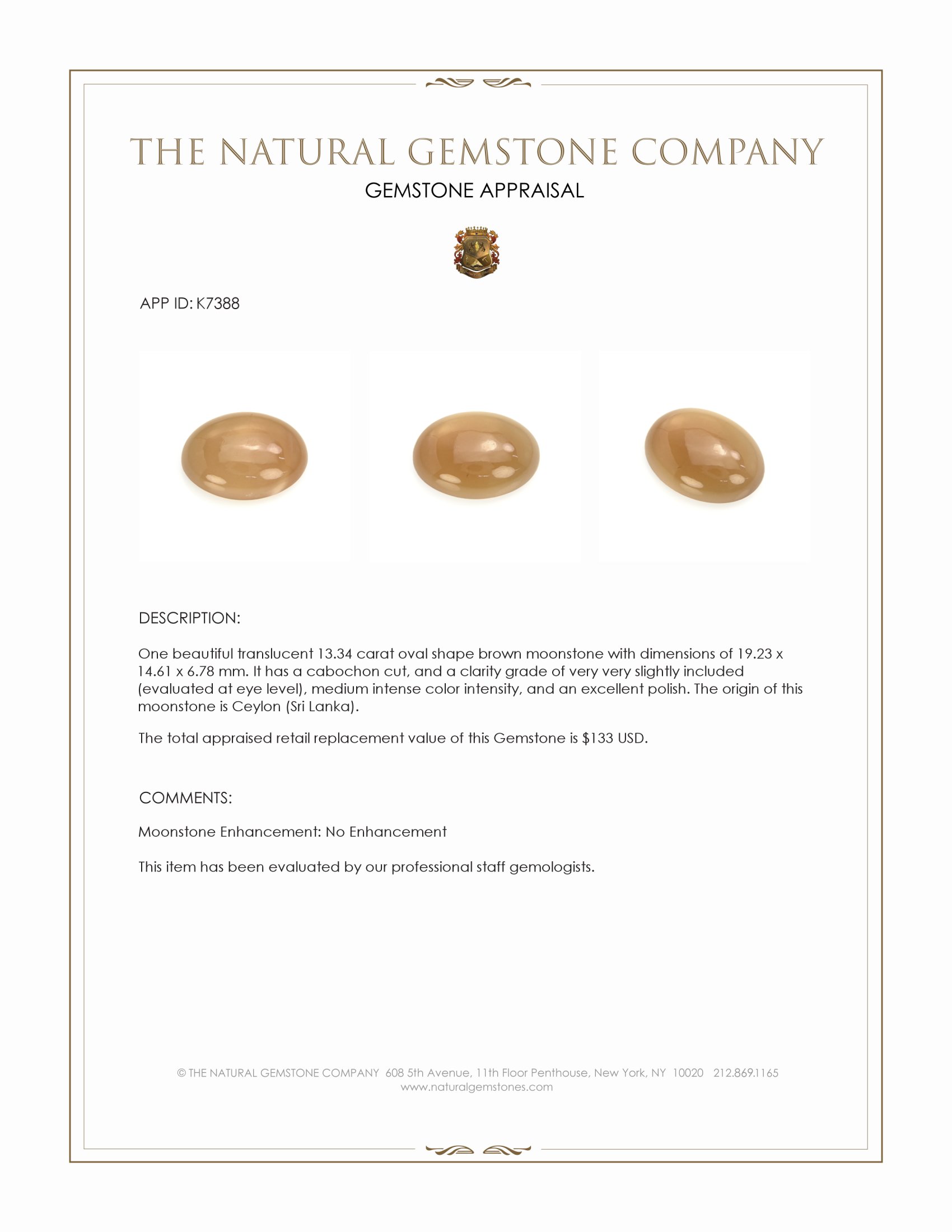 13.34 Ct. Cabochon Moonstone from Ceylon (Sri Lanka)