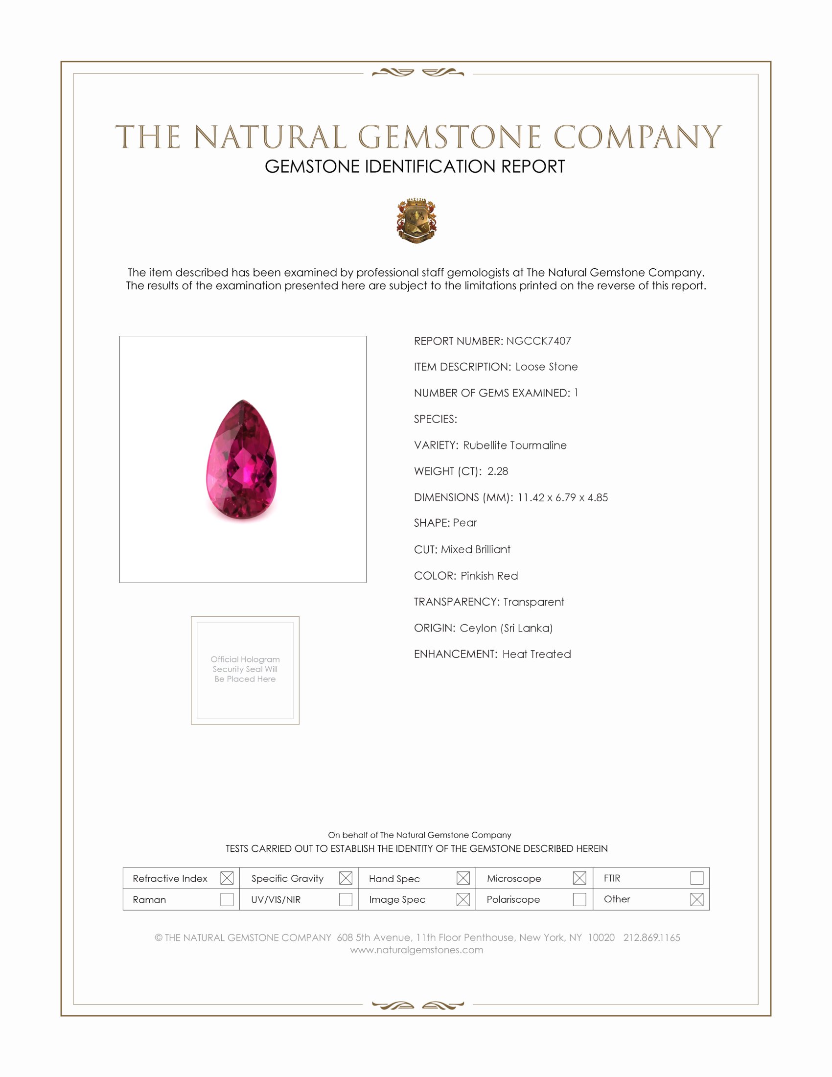 2.28 Ct. Rubellite Tourmaline from Ceylon (Sri Lanka)