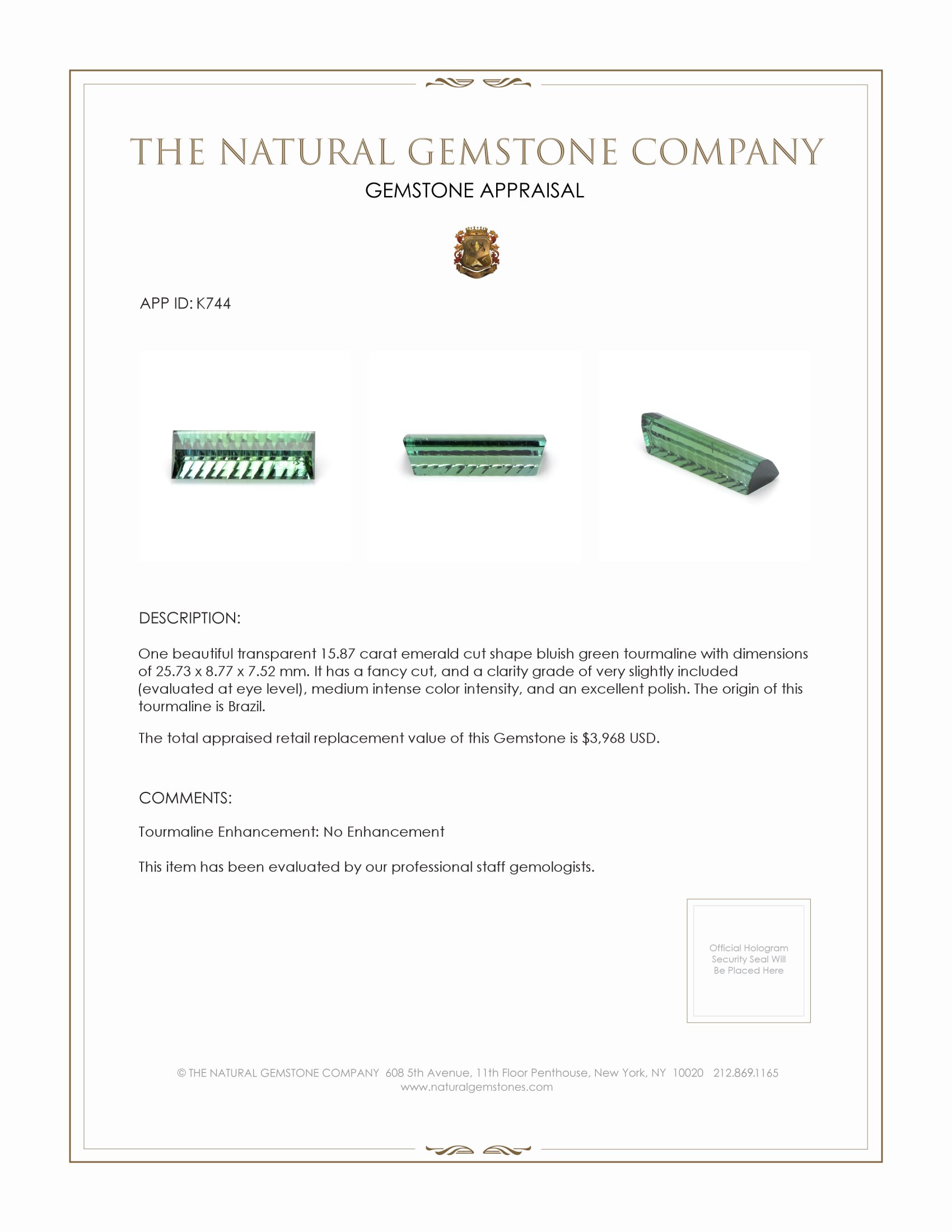 15.87 Ct. Tourmaline from Brazil