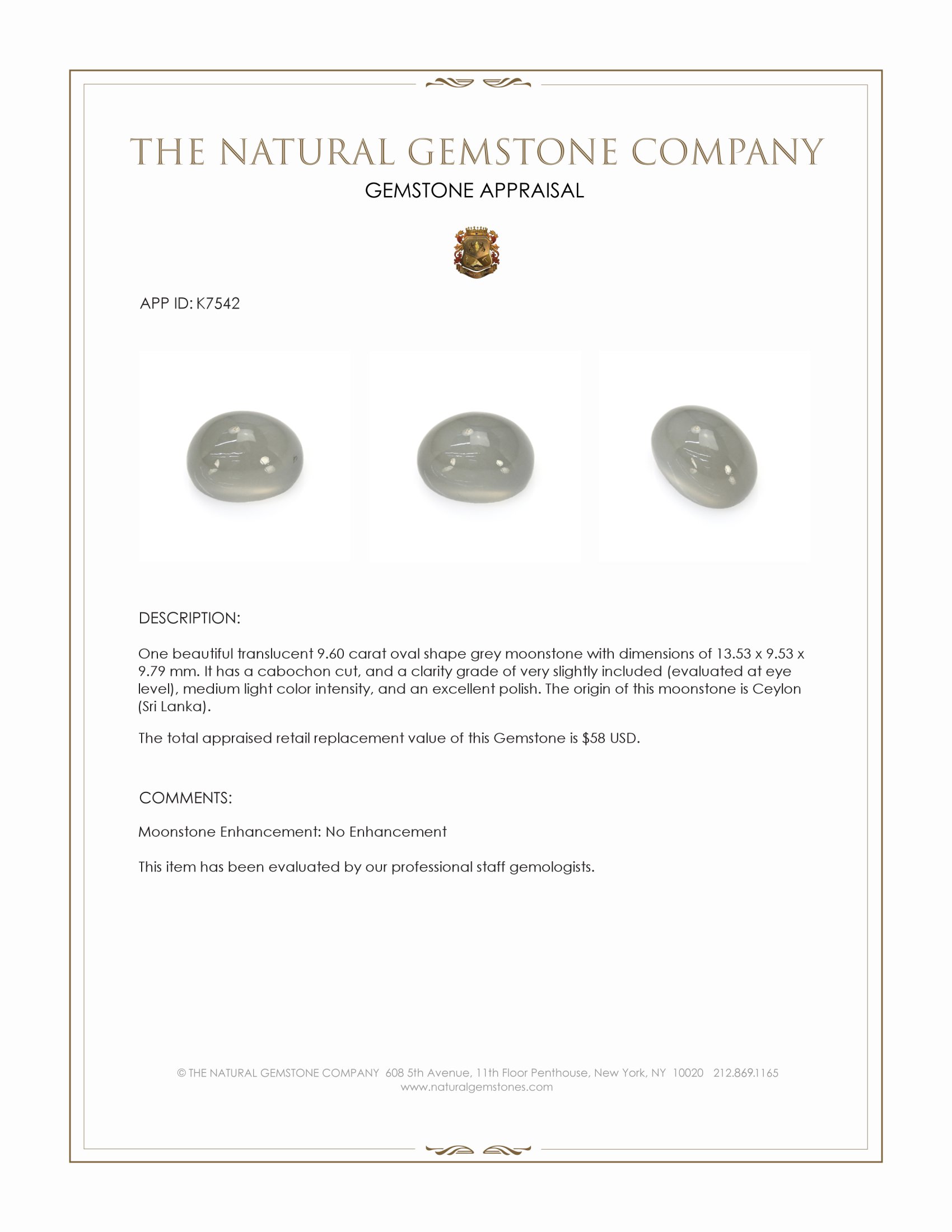 9.60 Ct. Cabochon Moonstone from Ceylon (Sri Lanka)