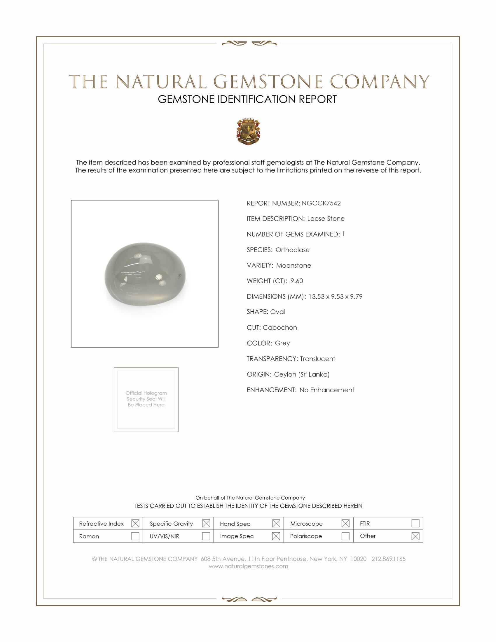 9.60 Ct. Grey Cabochon Moonstone from Ceylon (Sri Lanka)