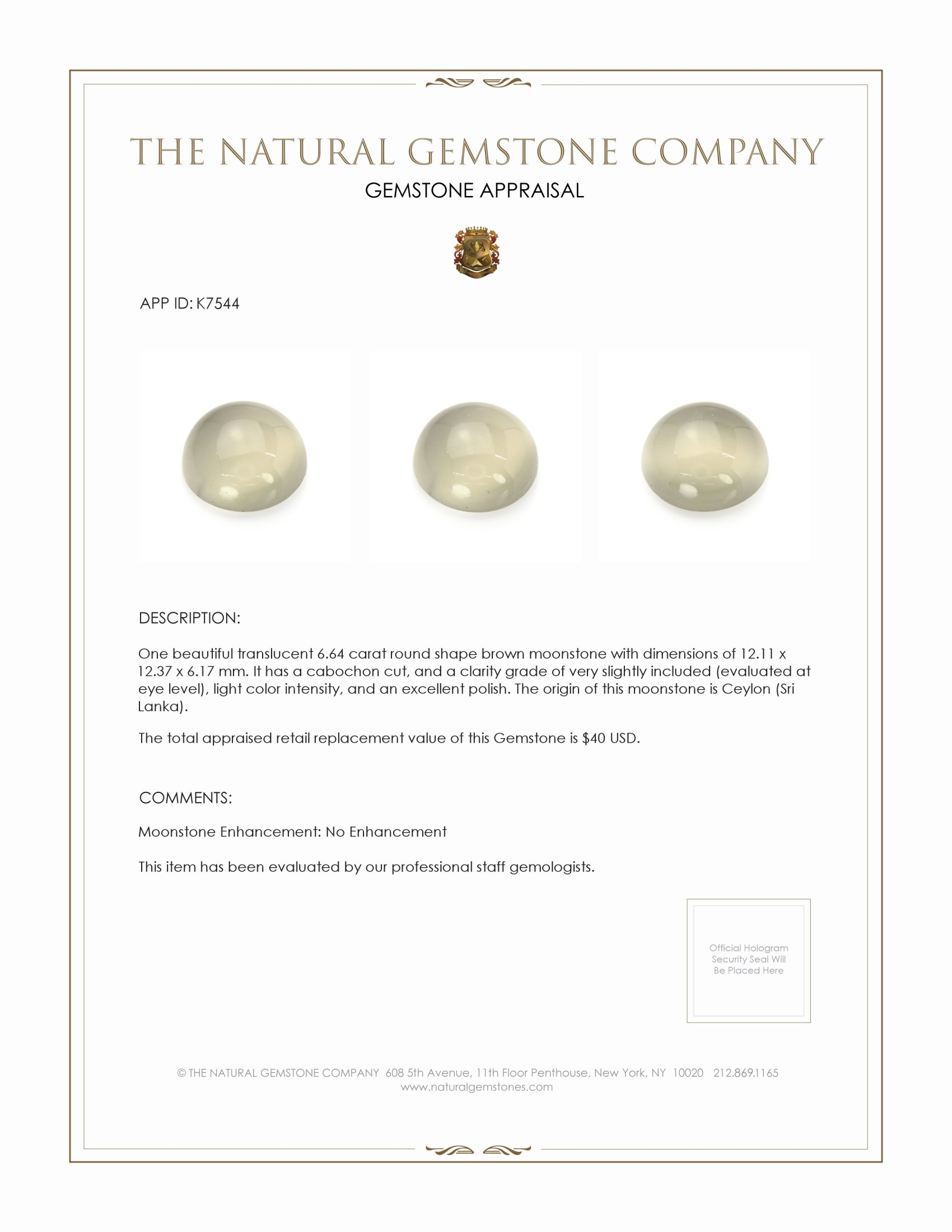 6.64 Ct. Cabochon Moonstone from Ceylon (Sri Lanka)