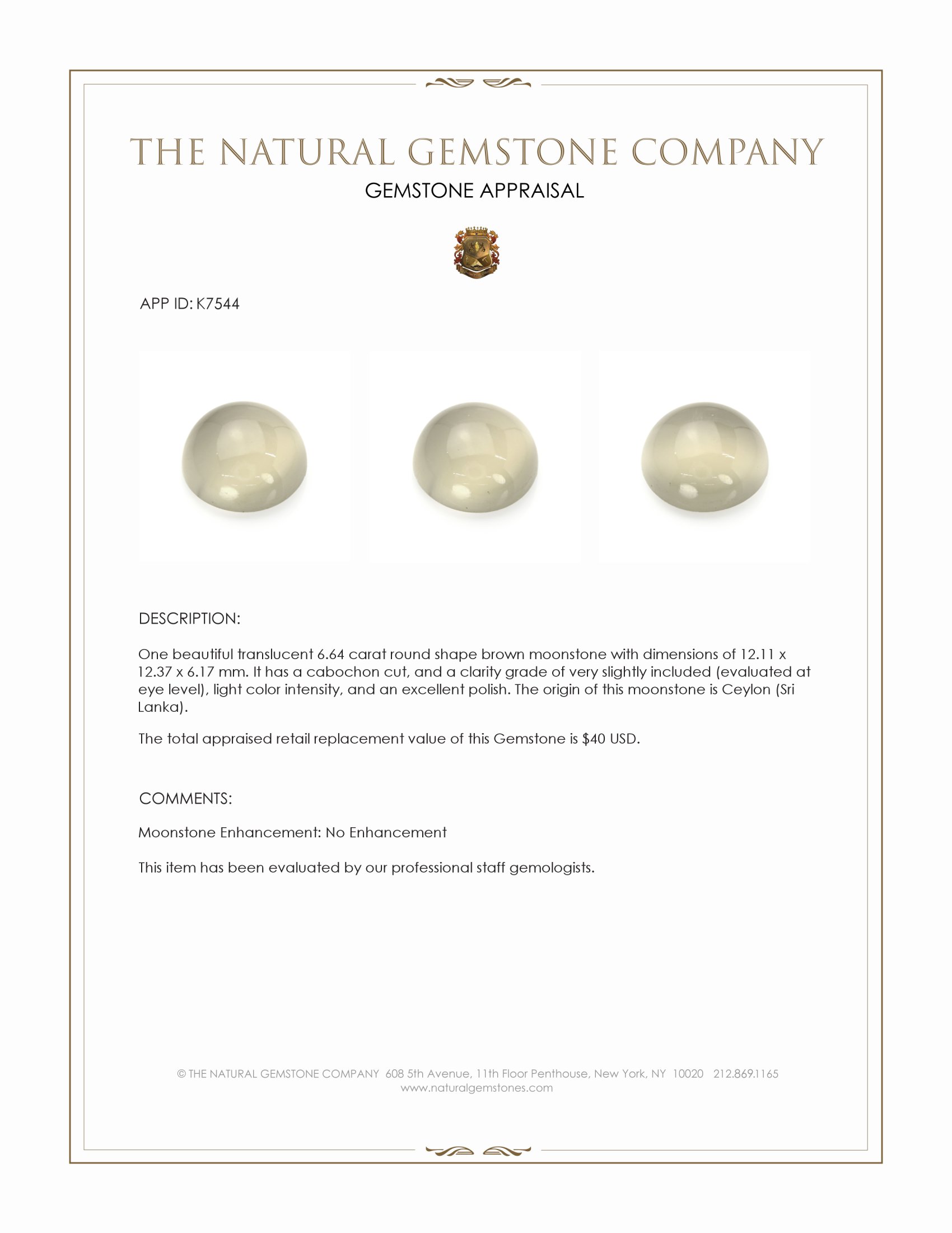 6.64 Ct. Cabochon Moonstone from Ceylon (Sri Lanka)