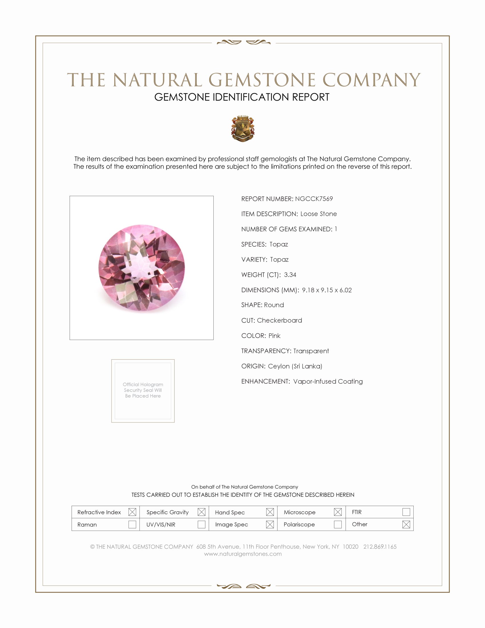 3.34 Ct. Pink Topaz from Ceylon (Sri Lanka)
