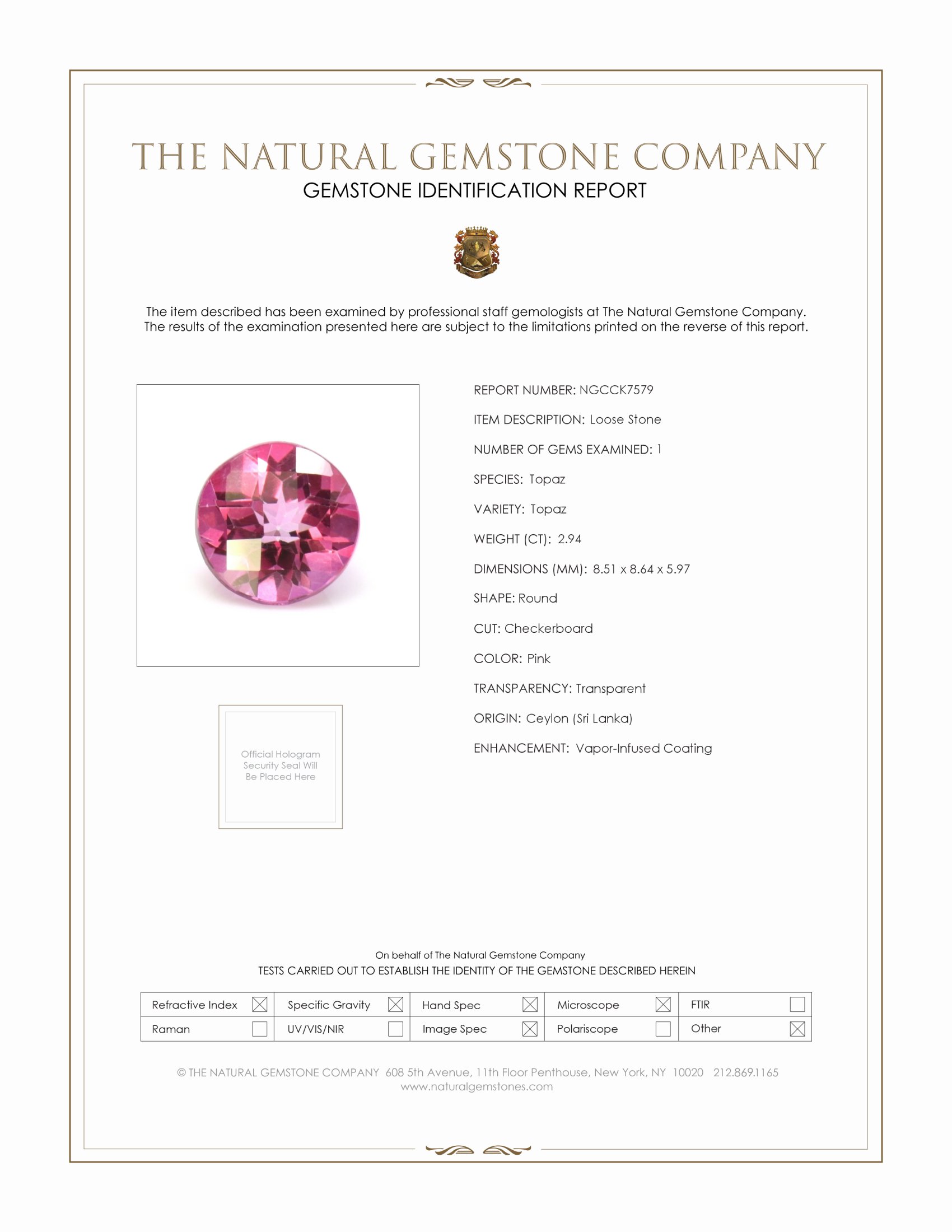 2.94 Ct. Pink Topaz from Ceylon (Sri Lanka)