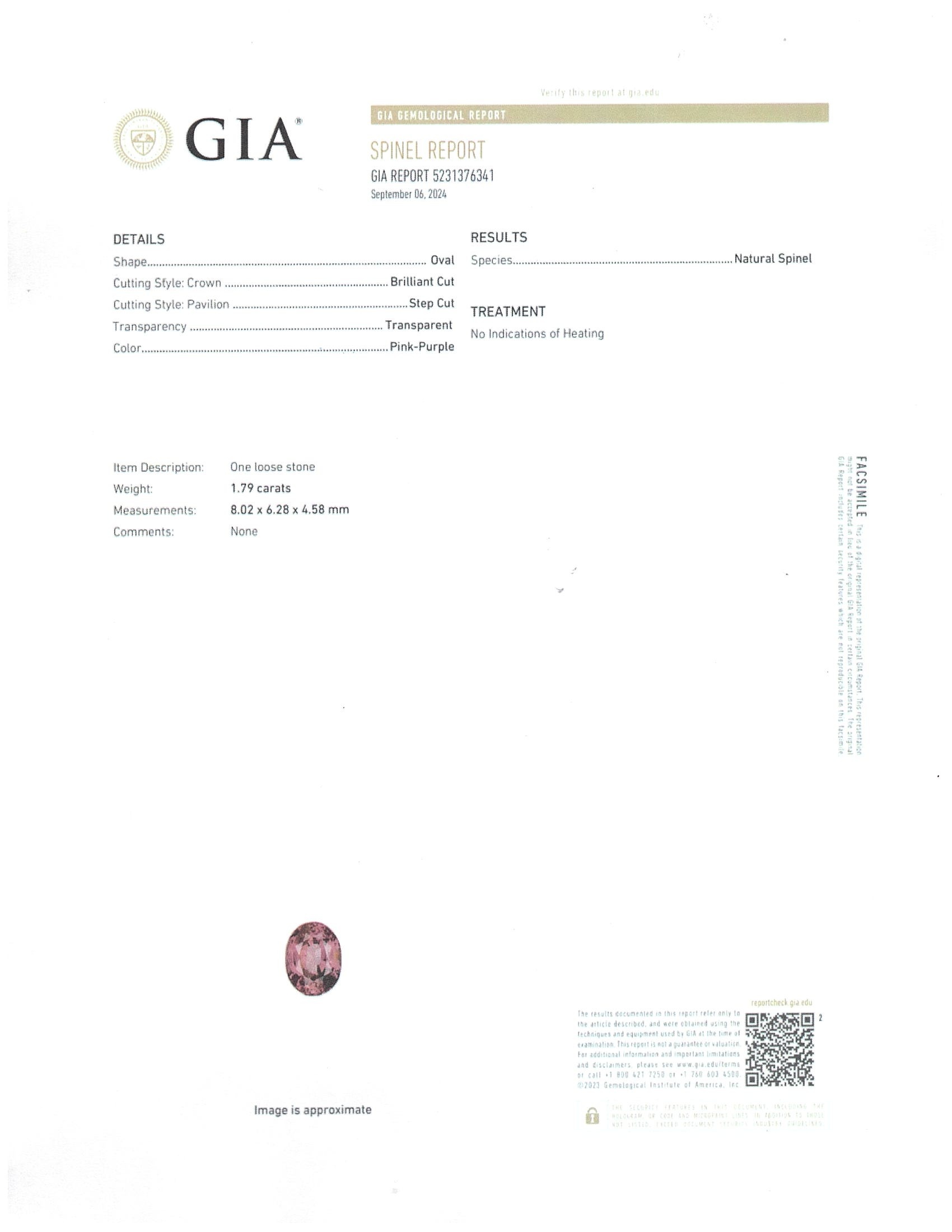 1.79 Ct. Spinel from Burma (Myanmar)