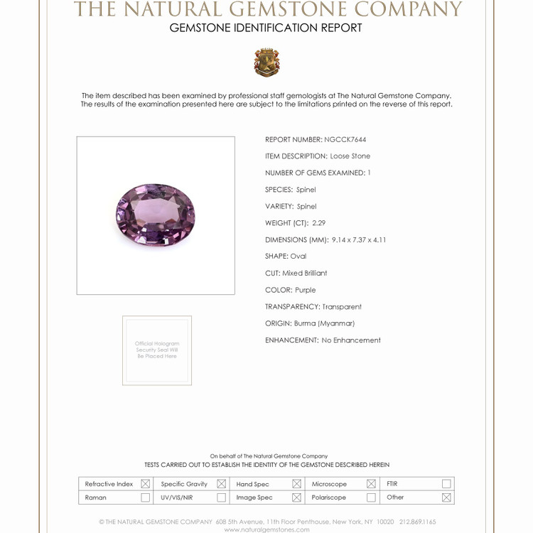 2.29 Ct. Spinel from Burma (Myanmar)