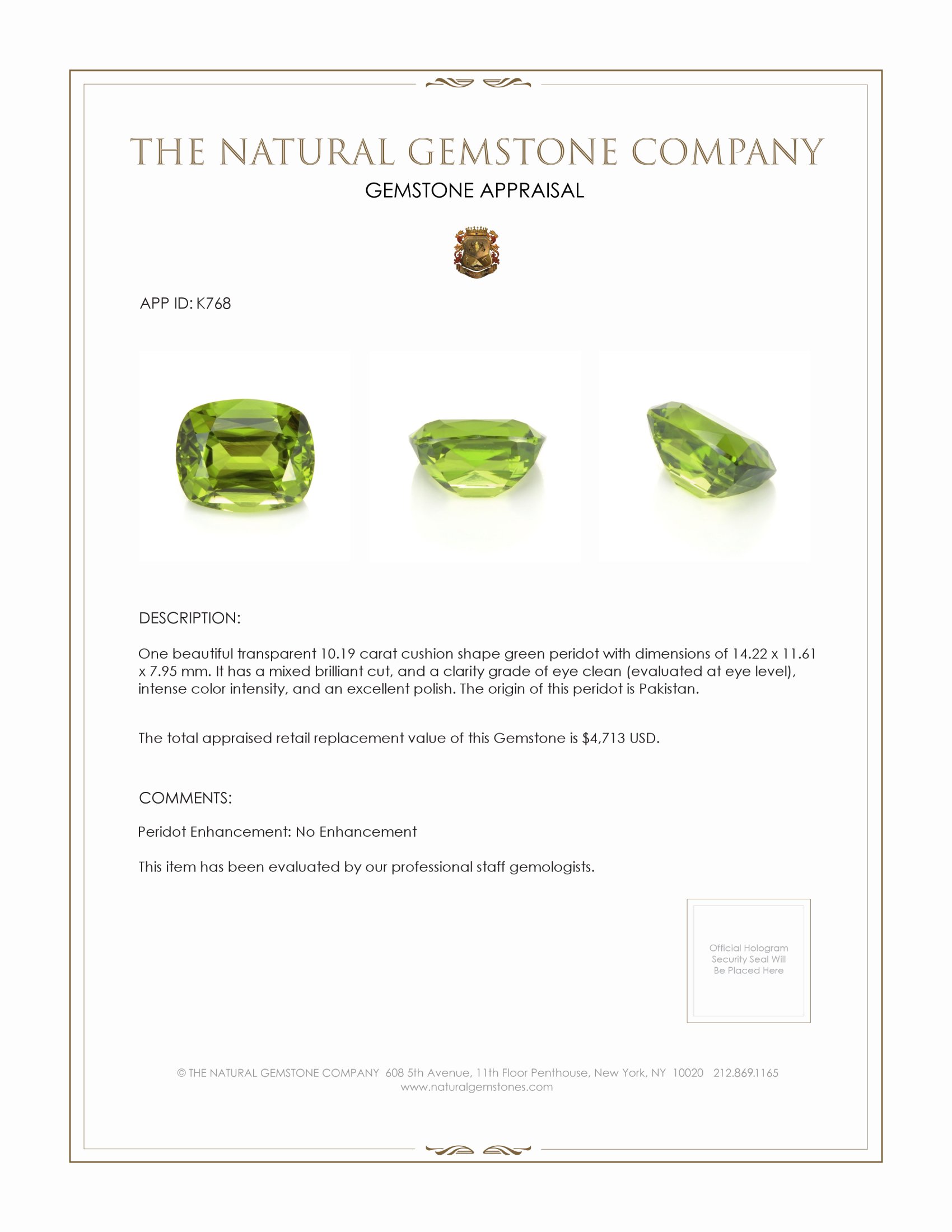 10.19 Ct. Peridot from Pakistan