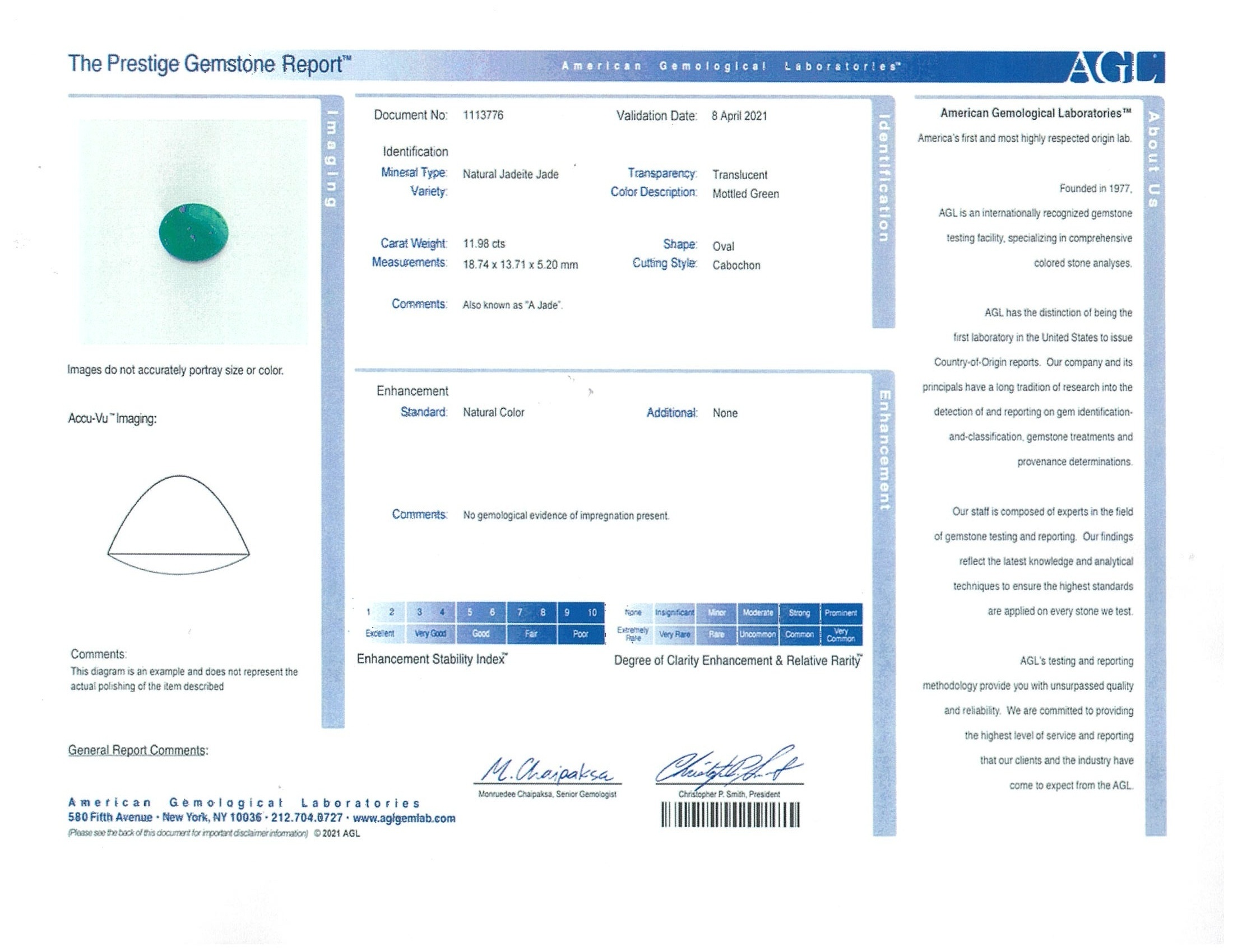 11.98 Ct. Cabochon Jade from Burma (Myanmar)
