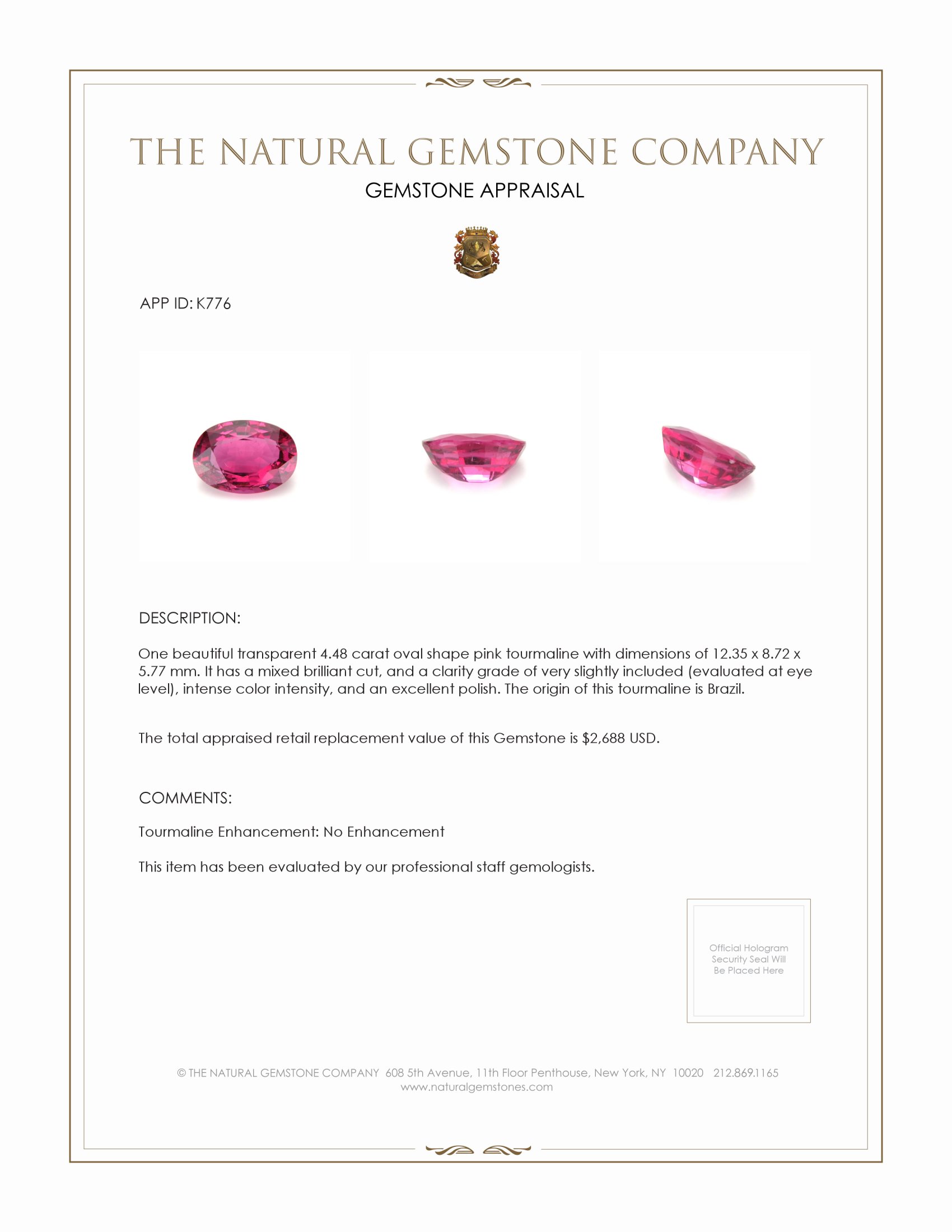 4.48 Ct. Tourmaline from Brazil