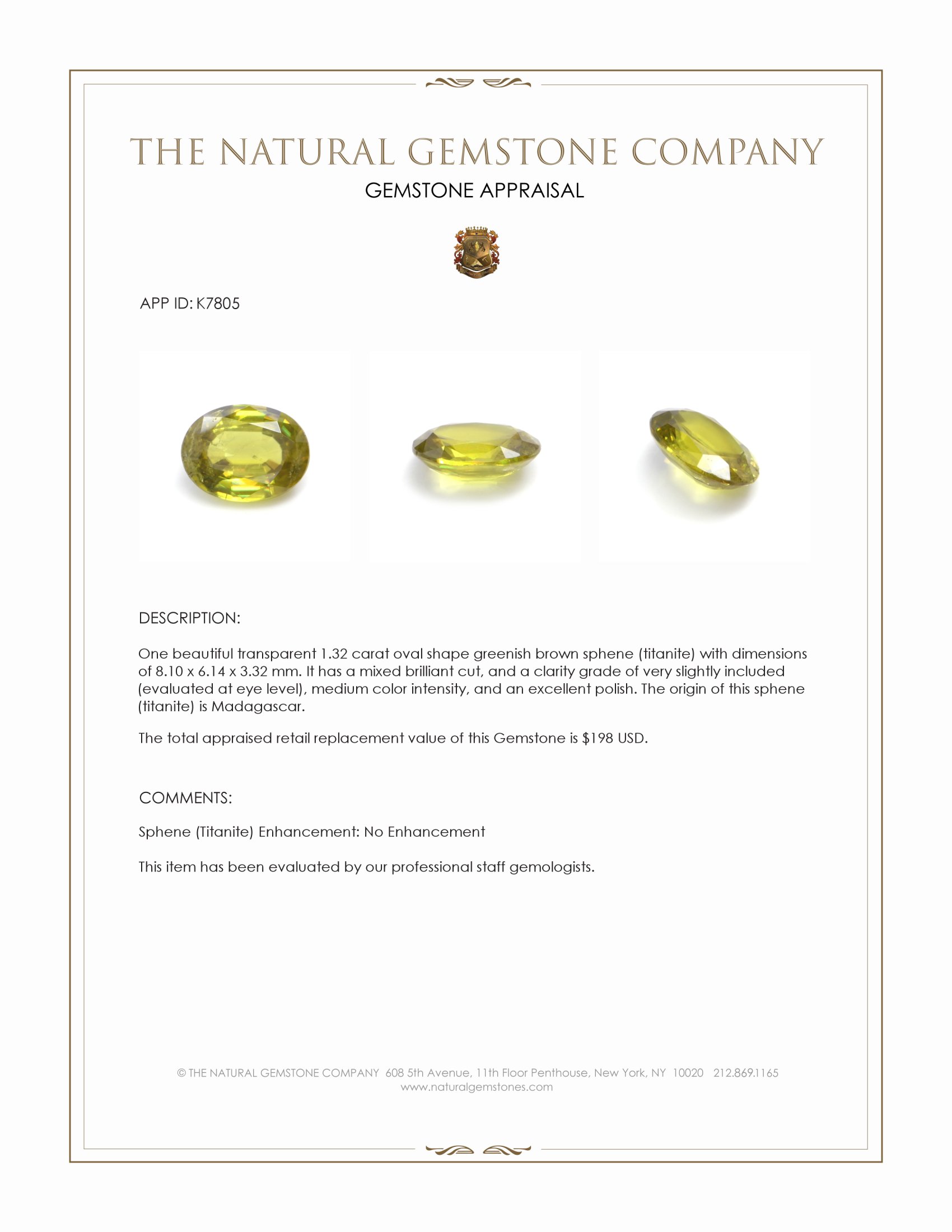 1.32 Ct. Sphene (Titanite) from Madagascar