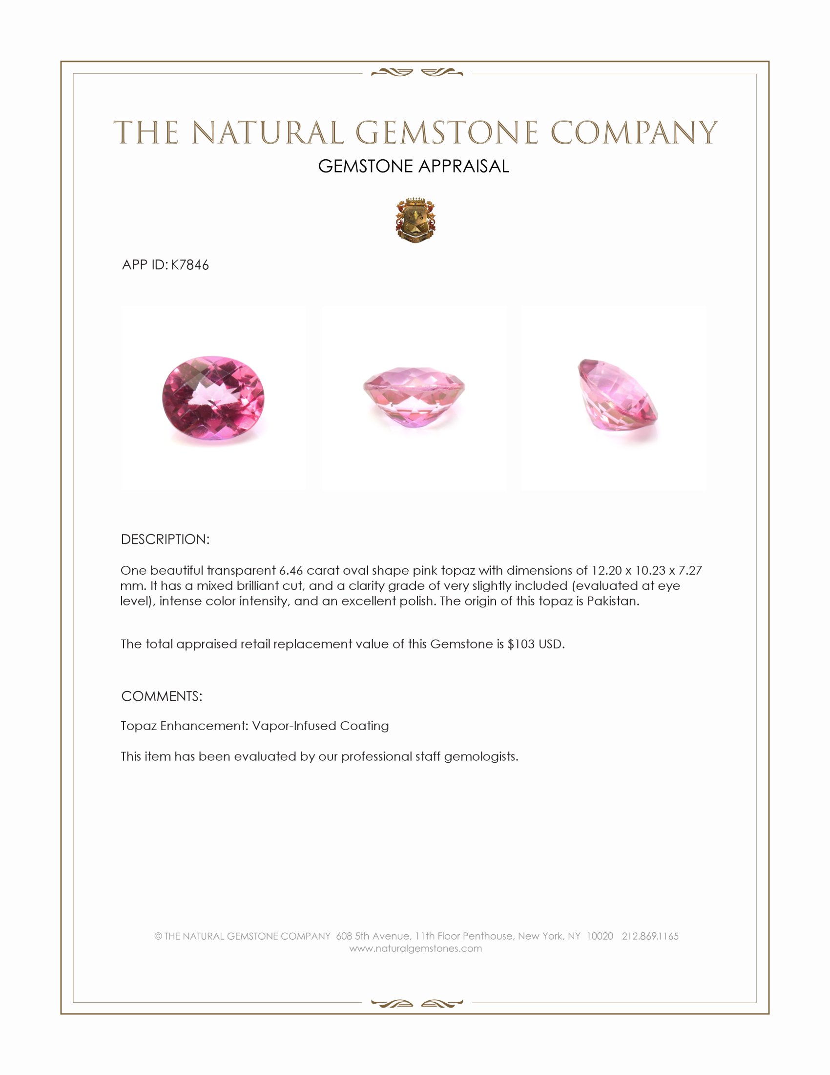 6.46 Ct. Topaz from Pakistan