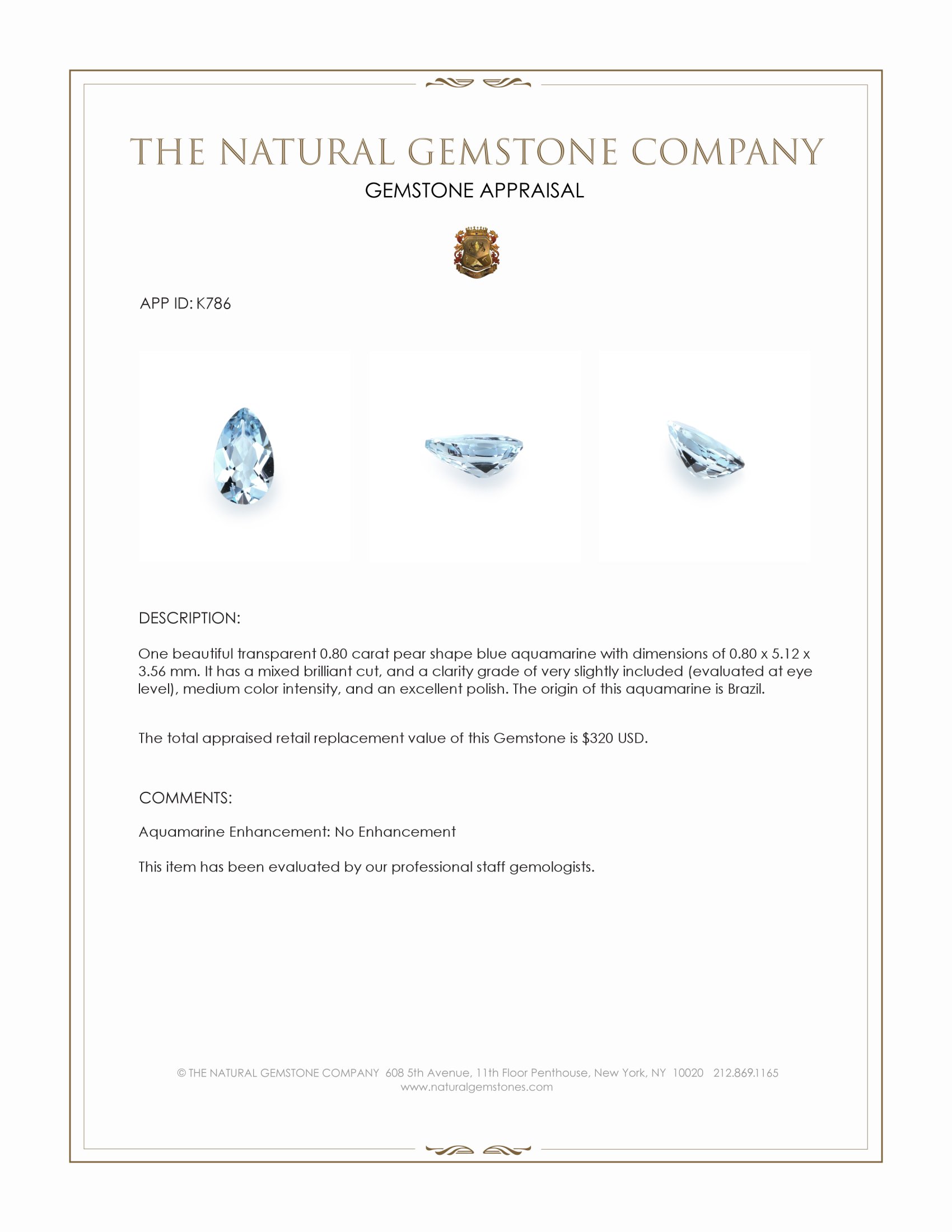 0.80 Ct. Aquamarine from Brazil