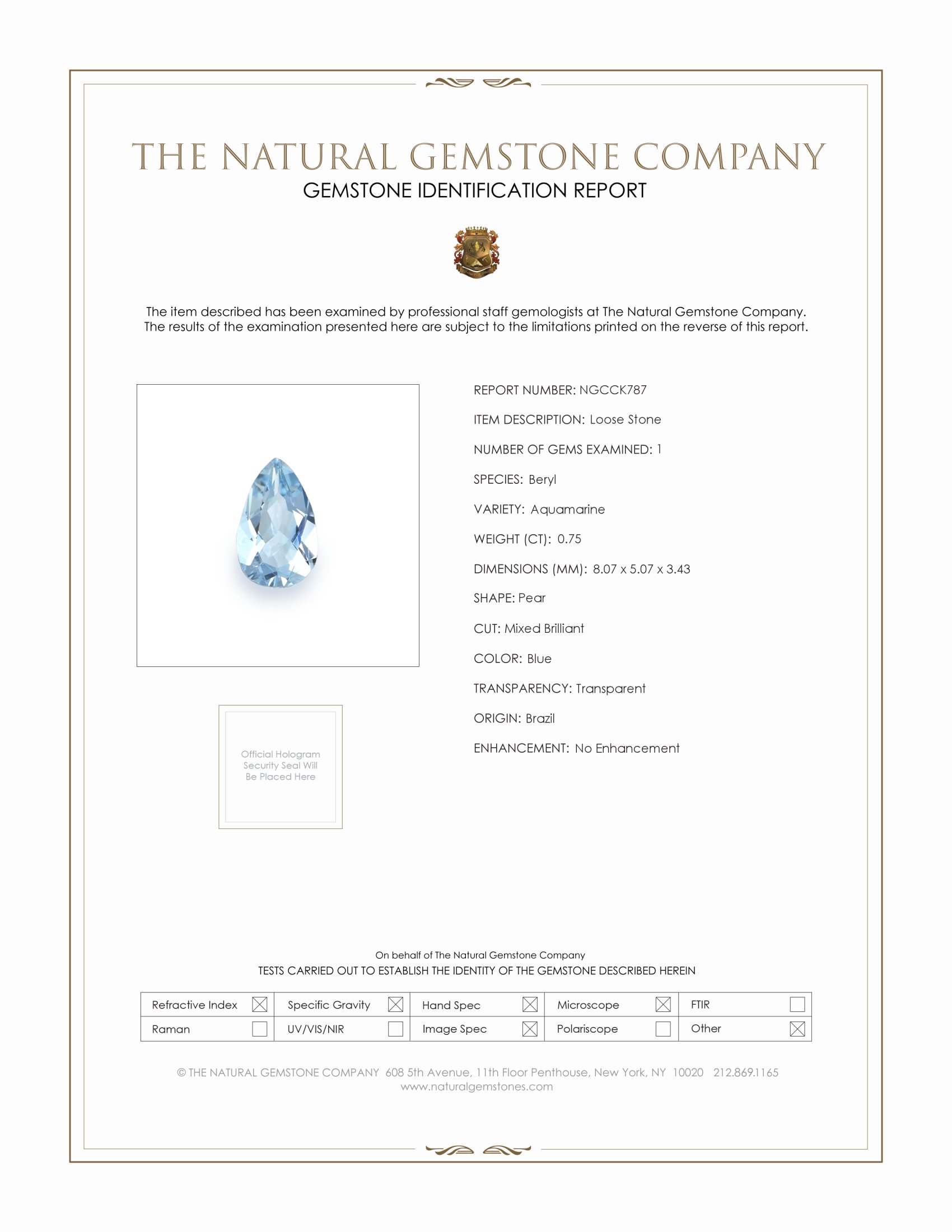 0.75 Ct. Aquamarine from Brazil