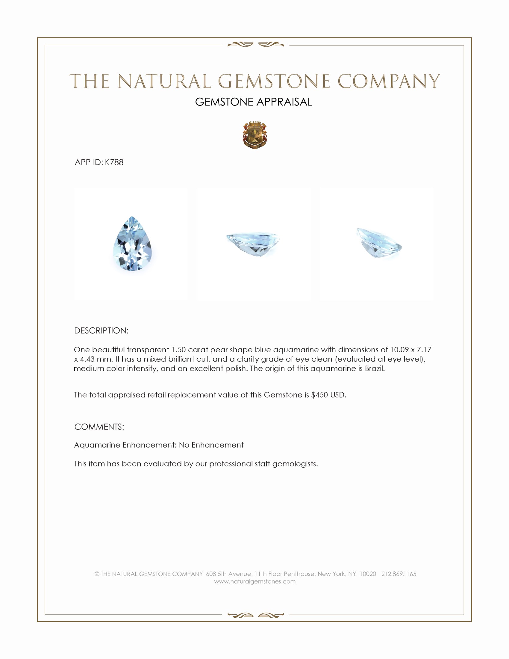 1.50 Ct. Aquamarine from Brazil