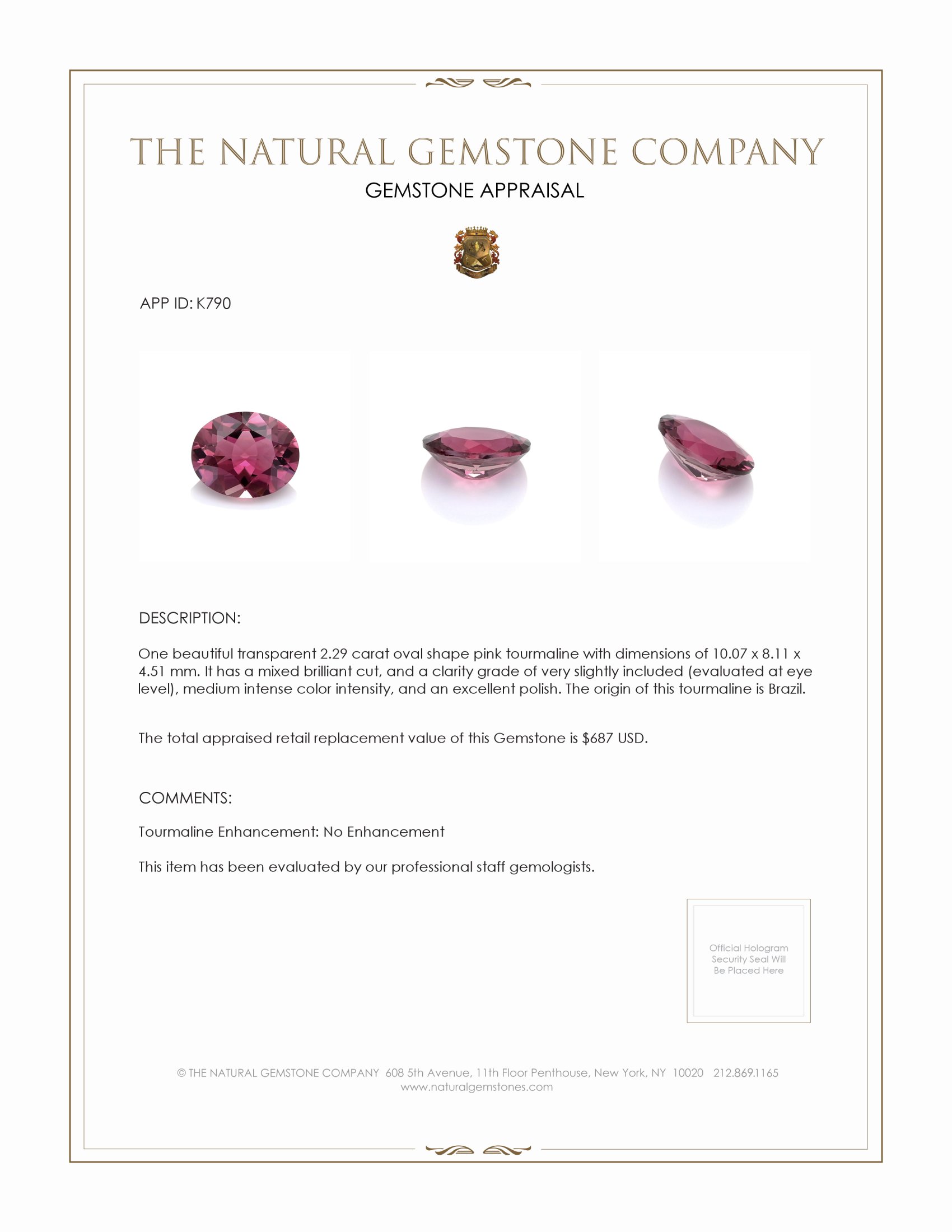 2.29 Ct. Tourmaline from Brazil