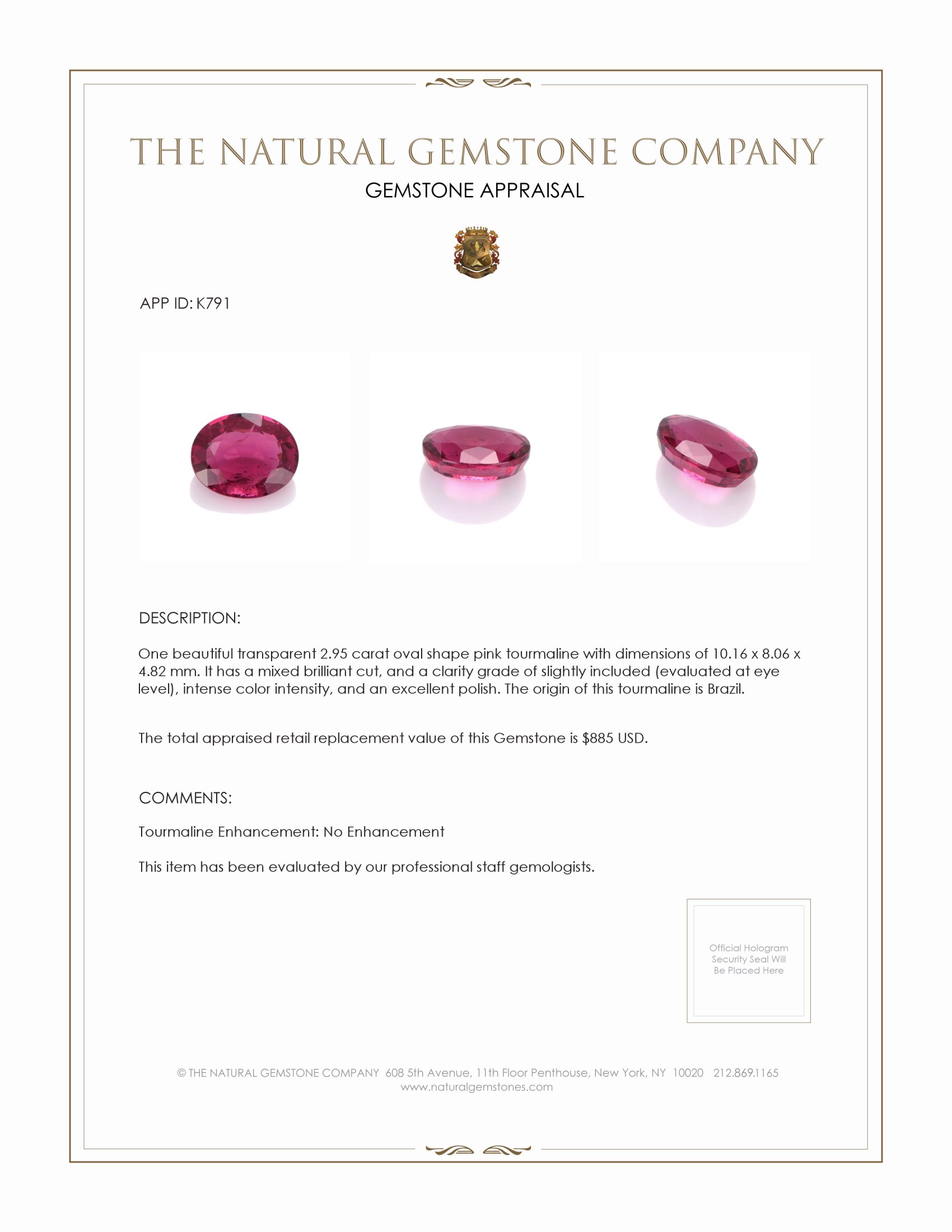 2.95 Ct. Tourmaline from Brazil
