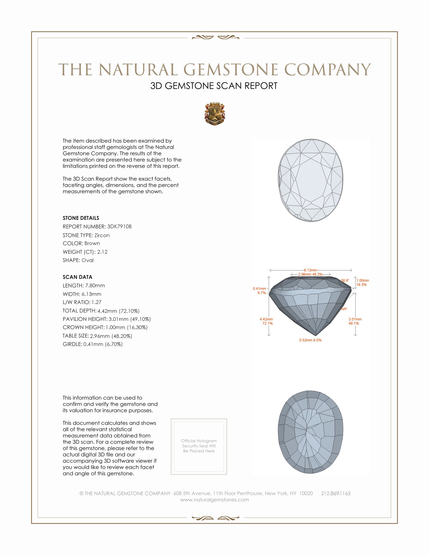 2.12 Ct. Brown Zircon from Ceylon (Sri Lanka)
