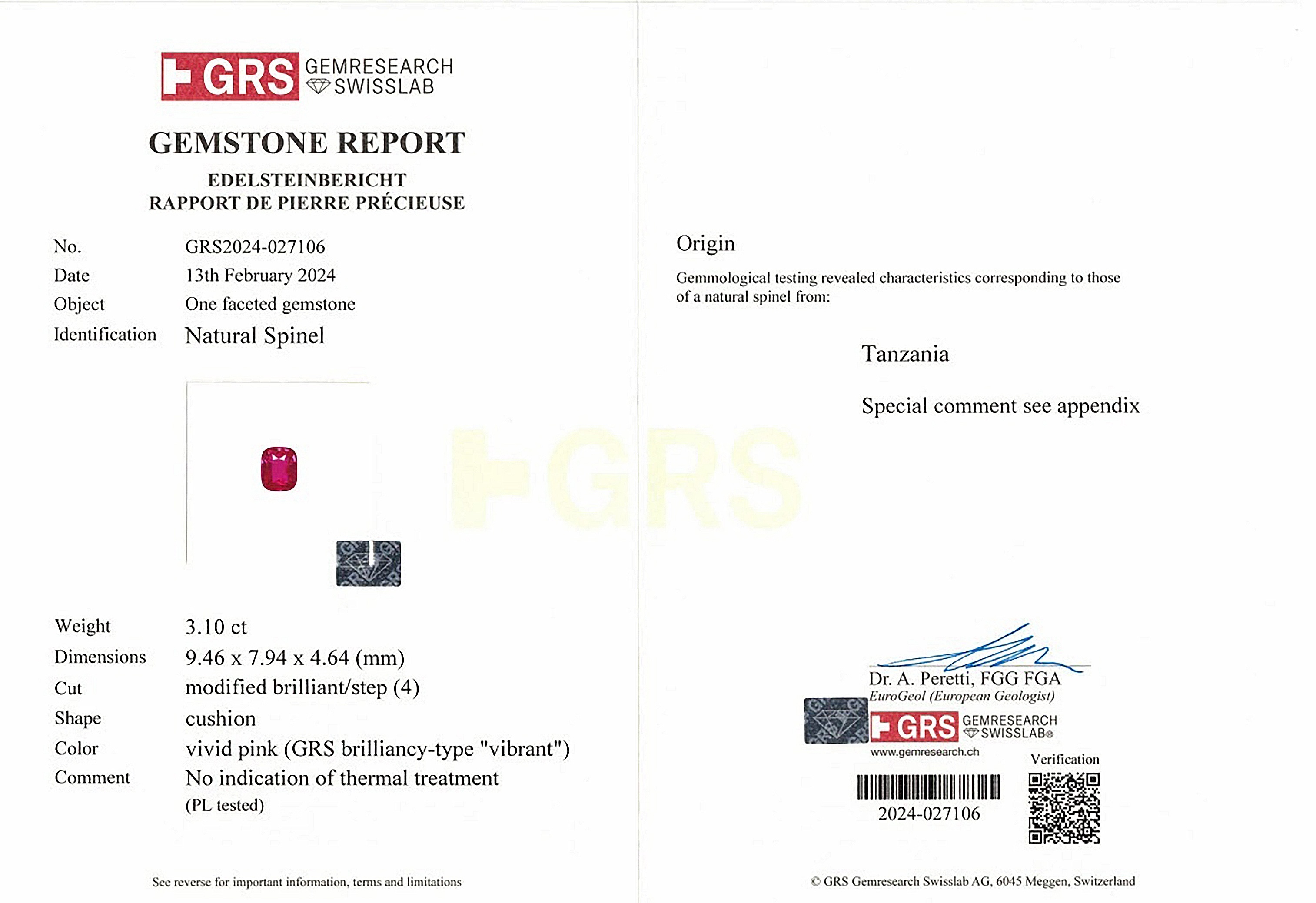 3.10 Ct. Spinel from Tanzania