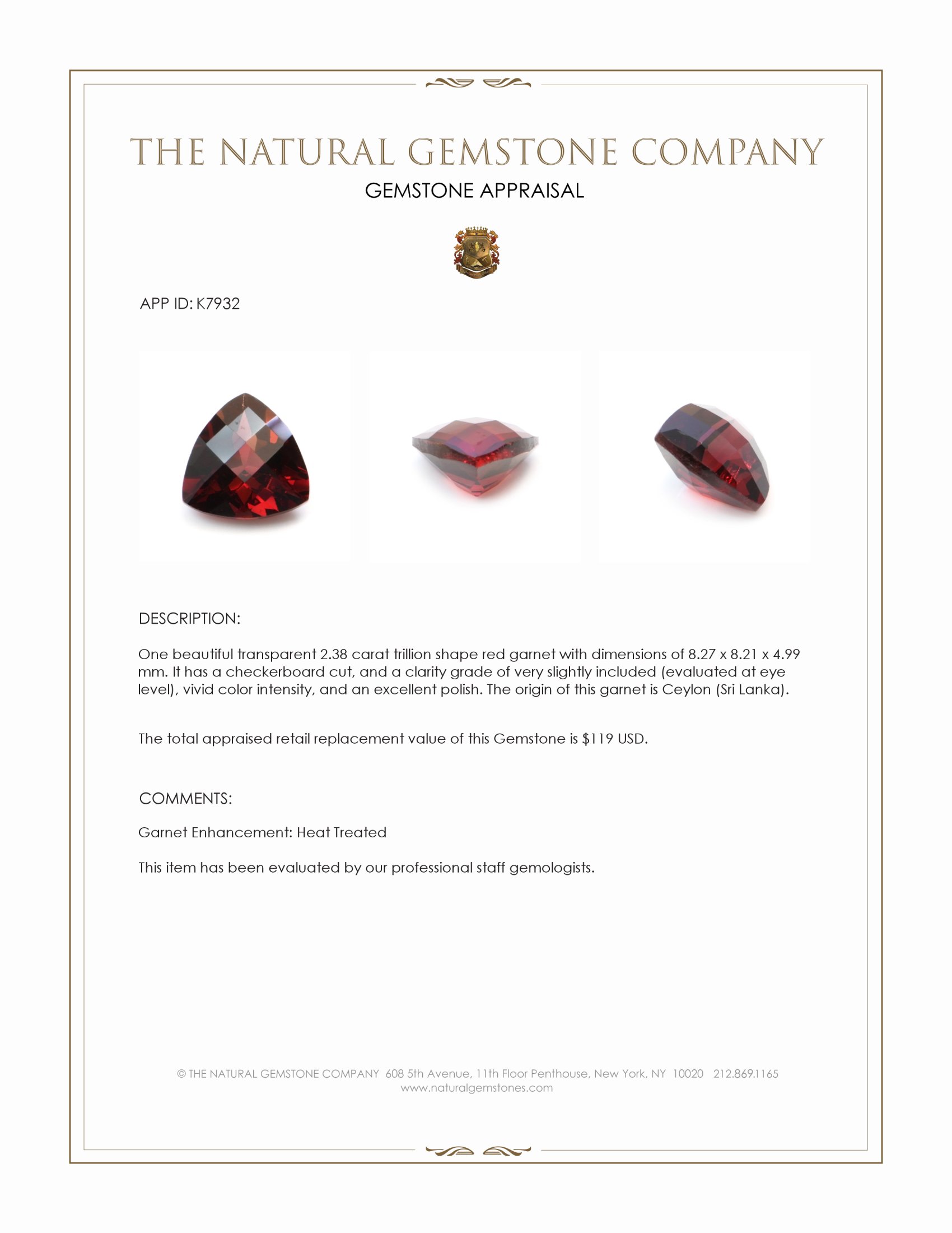 2.38 Ct. Garnet from Ceylon (Sri Lanka)