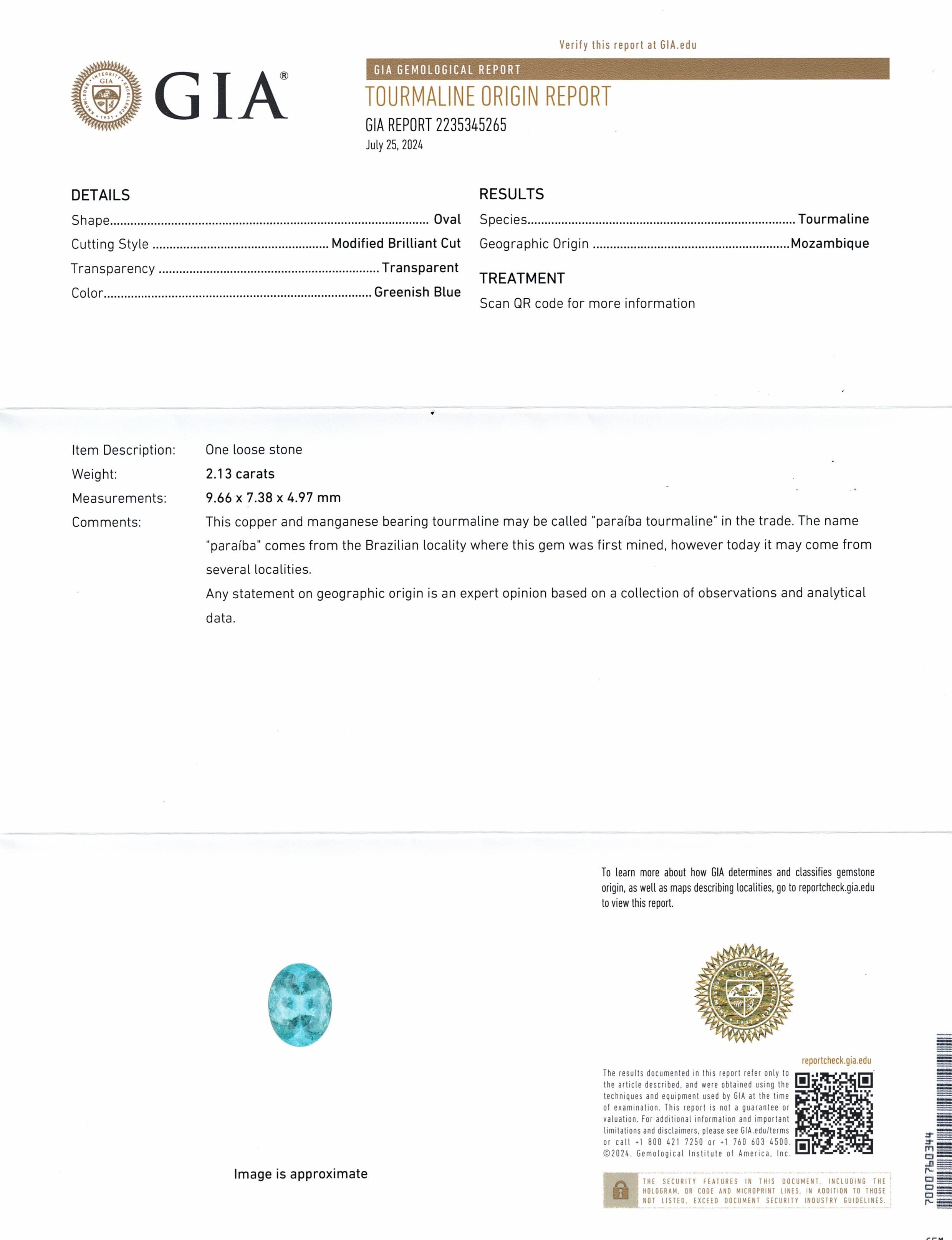2.13 Ct. Paraiba Tourmaline from Mozambique