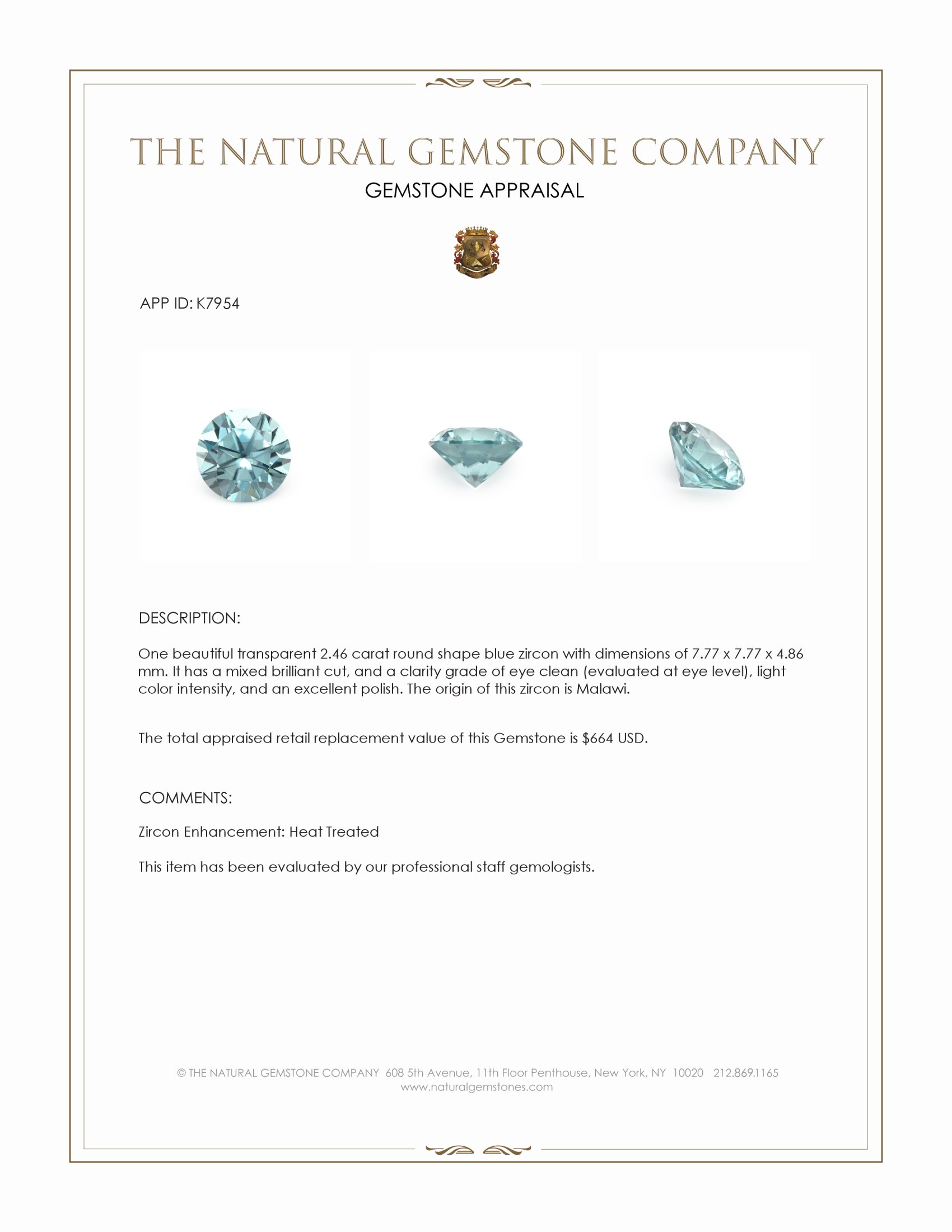 2.46 Ct. Zircon from Malawi