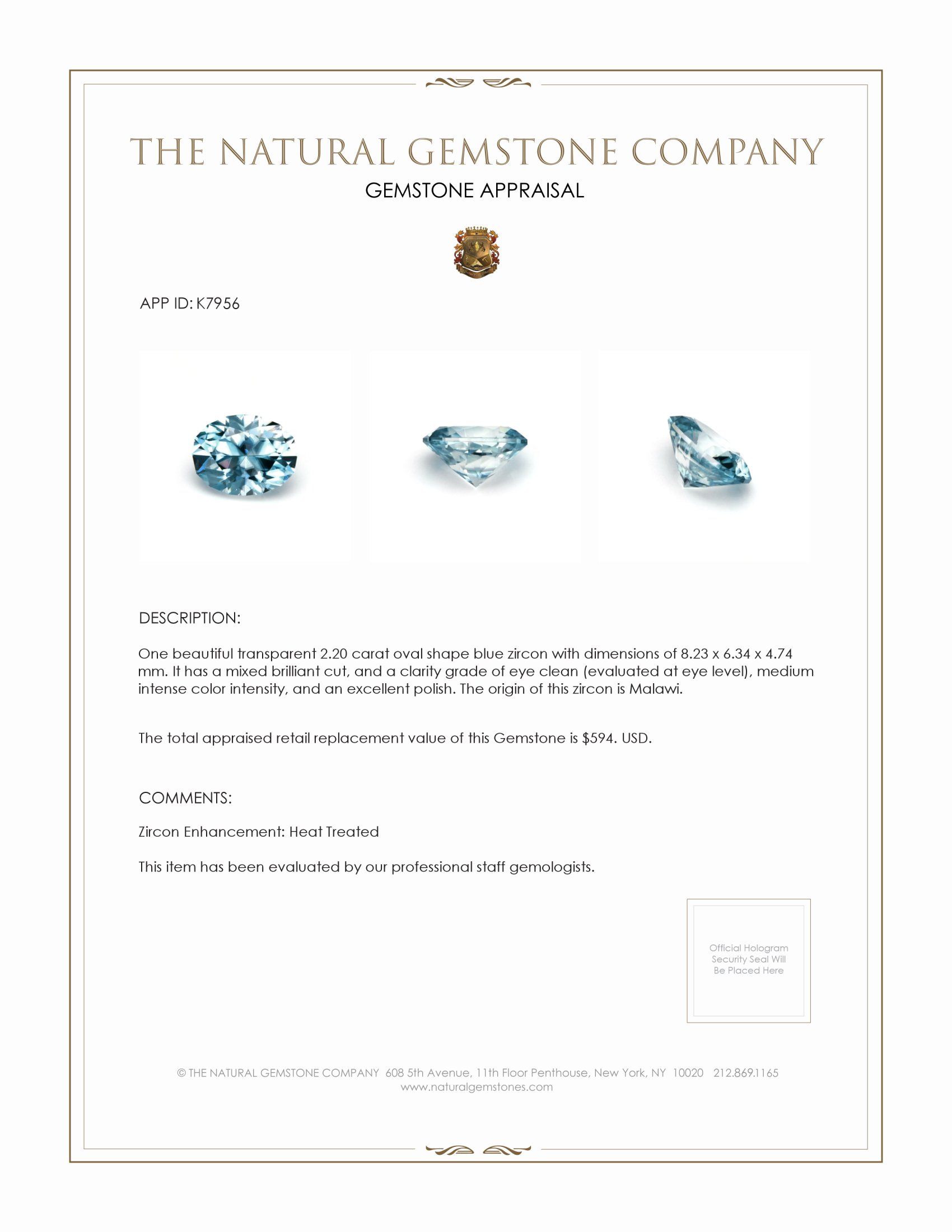 2.20 Ct. Zircon from Malawi