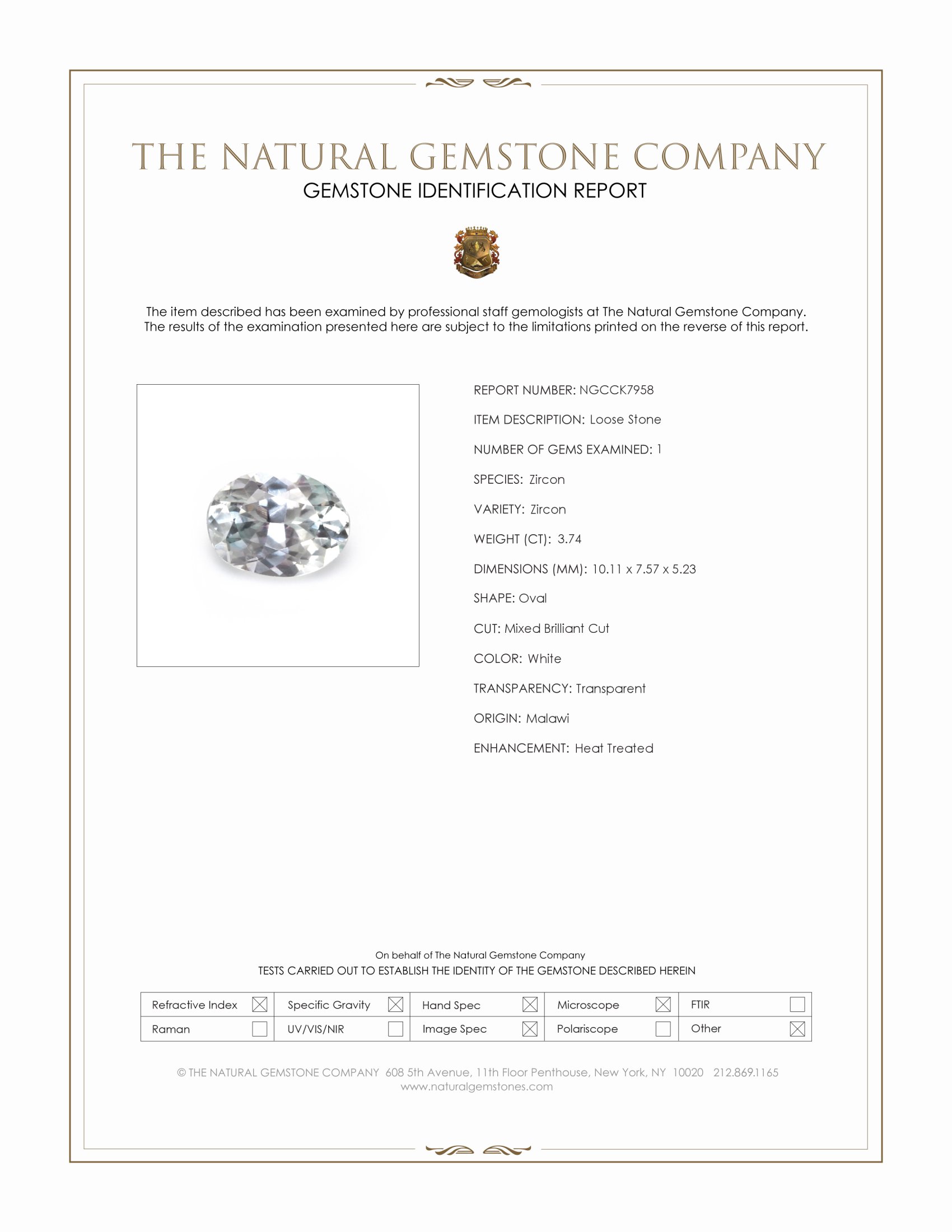 3.74 Ct. White Zircon from Malawi