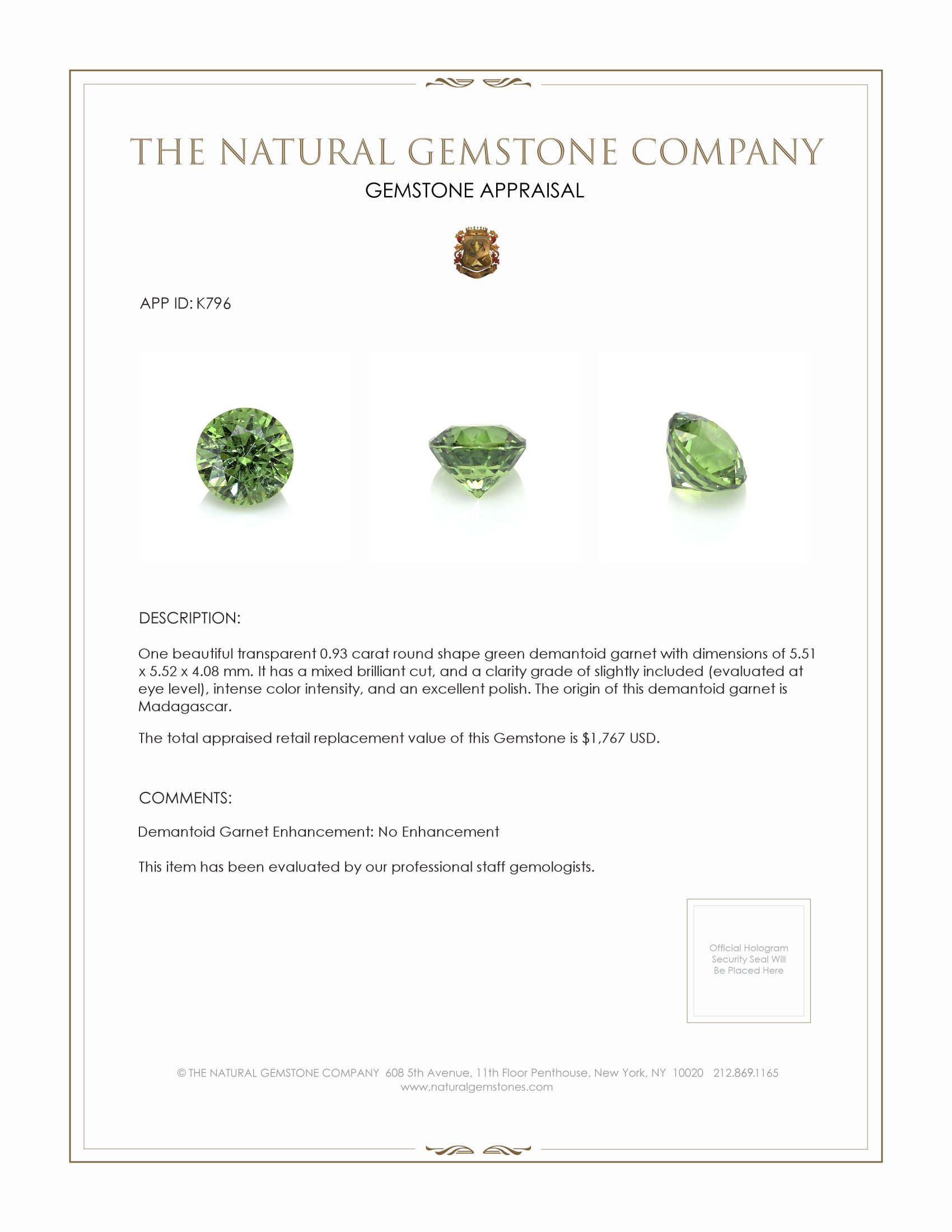 0.93 Ct. Demantoid Garnet from Madagascar