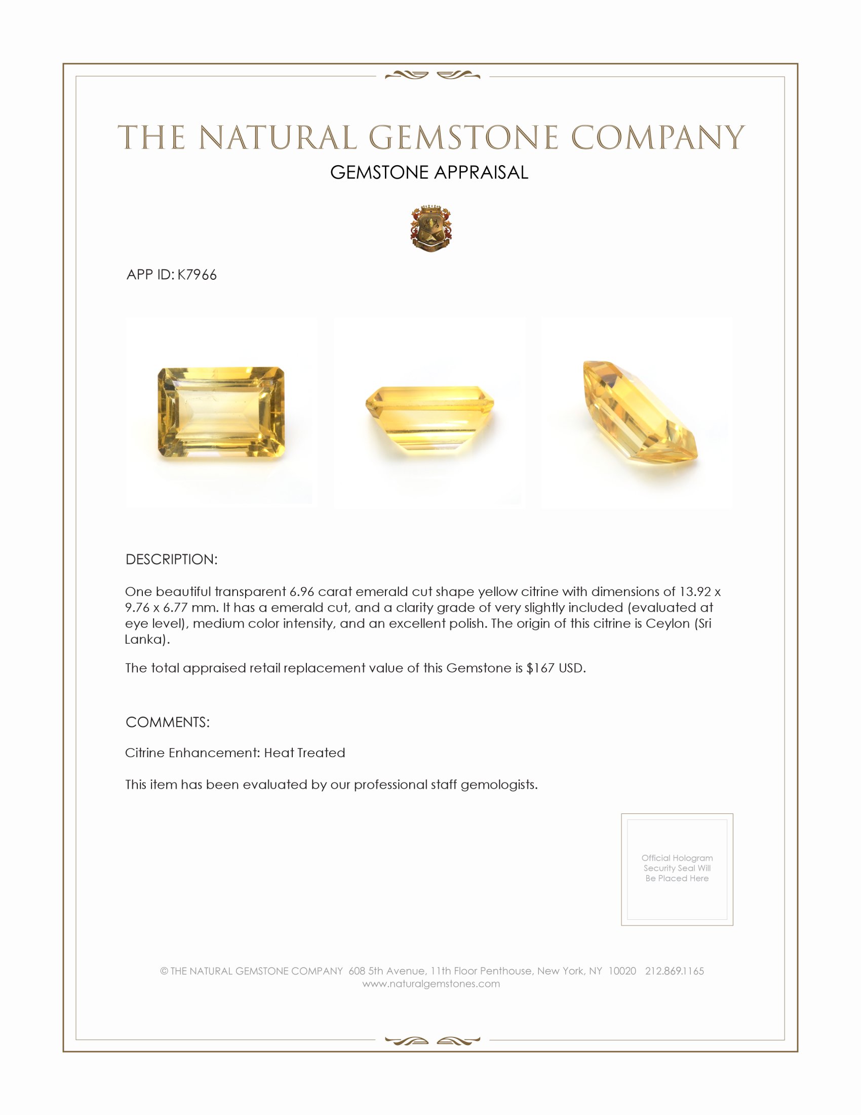 6.96 Ct. Citrine from Ceylon (Sri Lanka)