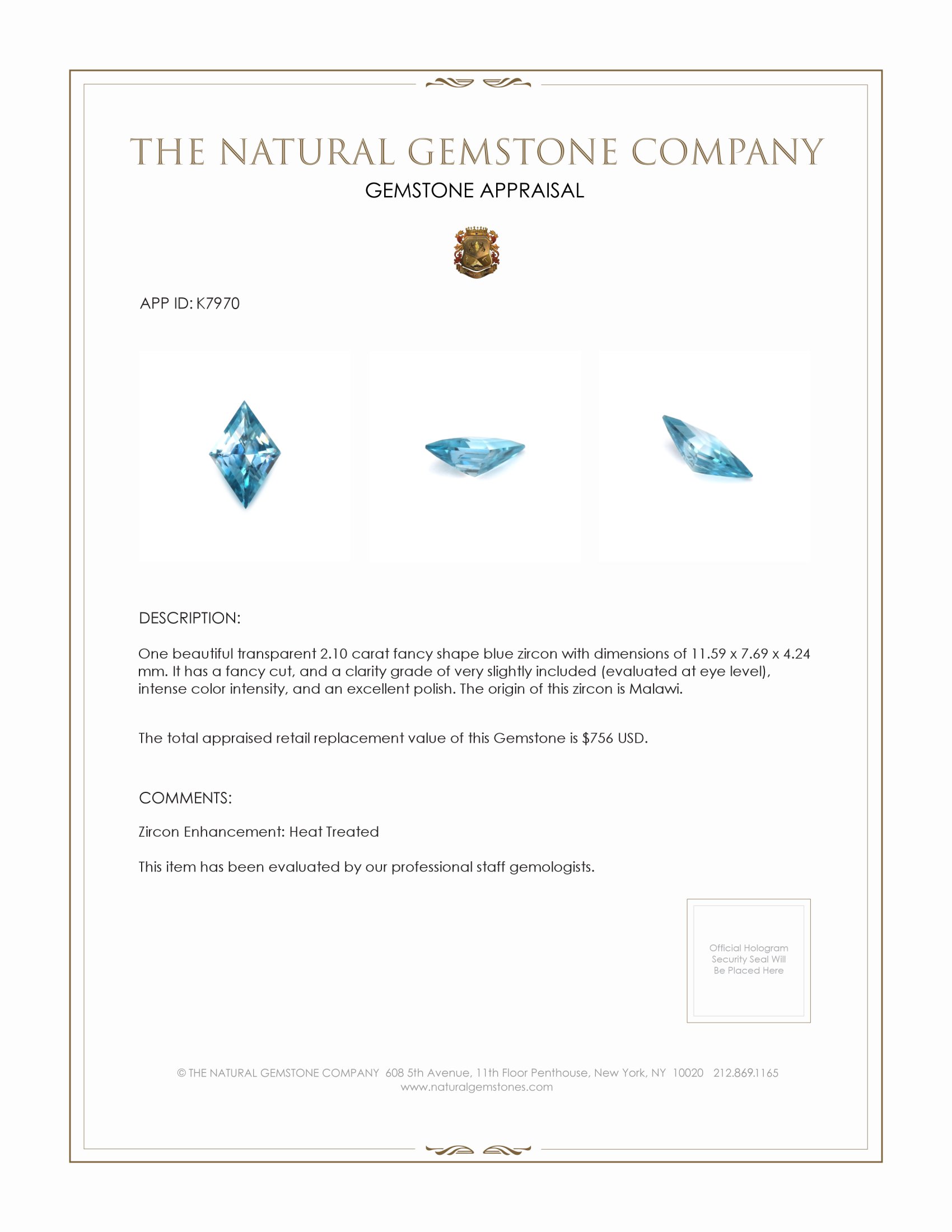 2.10 Ct. Zircon from Malawi