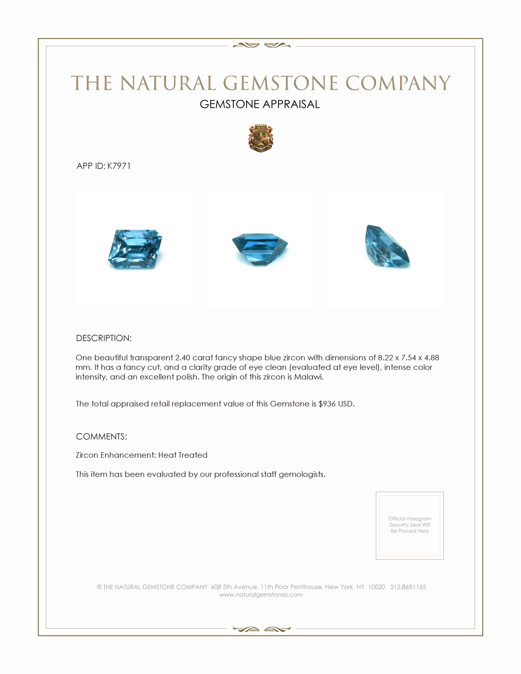 2.40 Ct. Zircon from Malawi