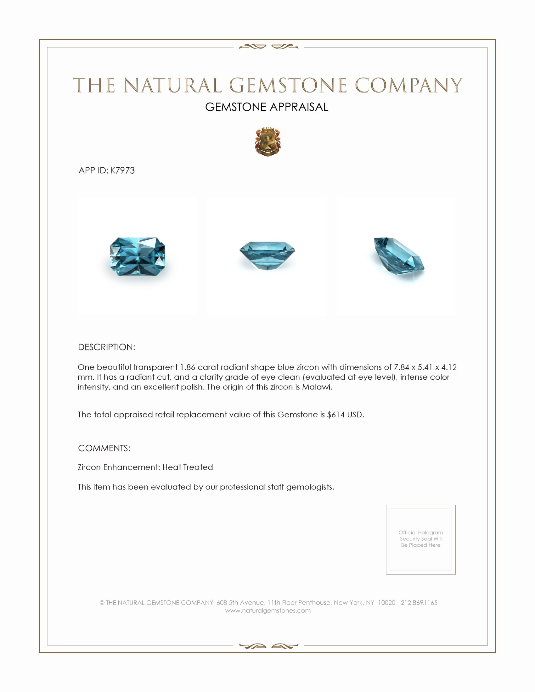 1.86 Ct. Zircon from Malawi