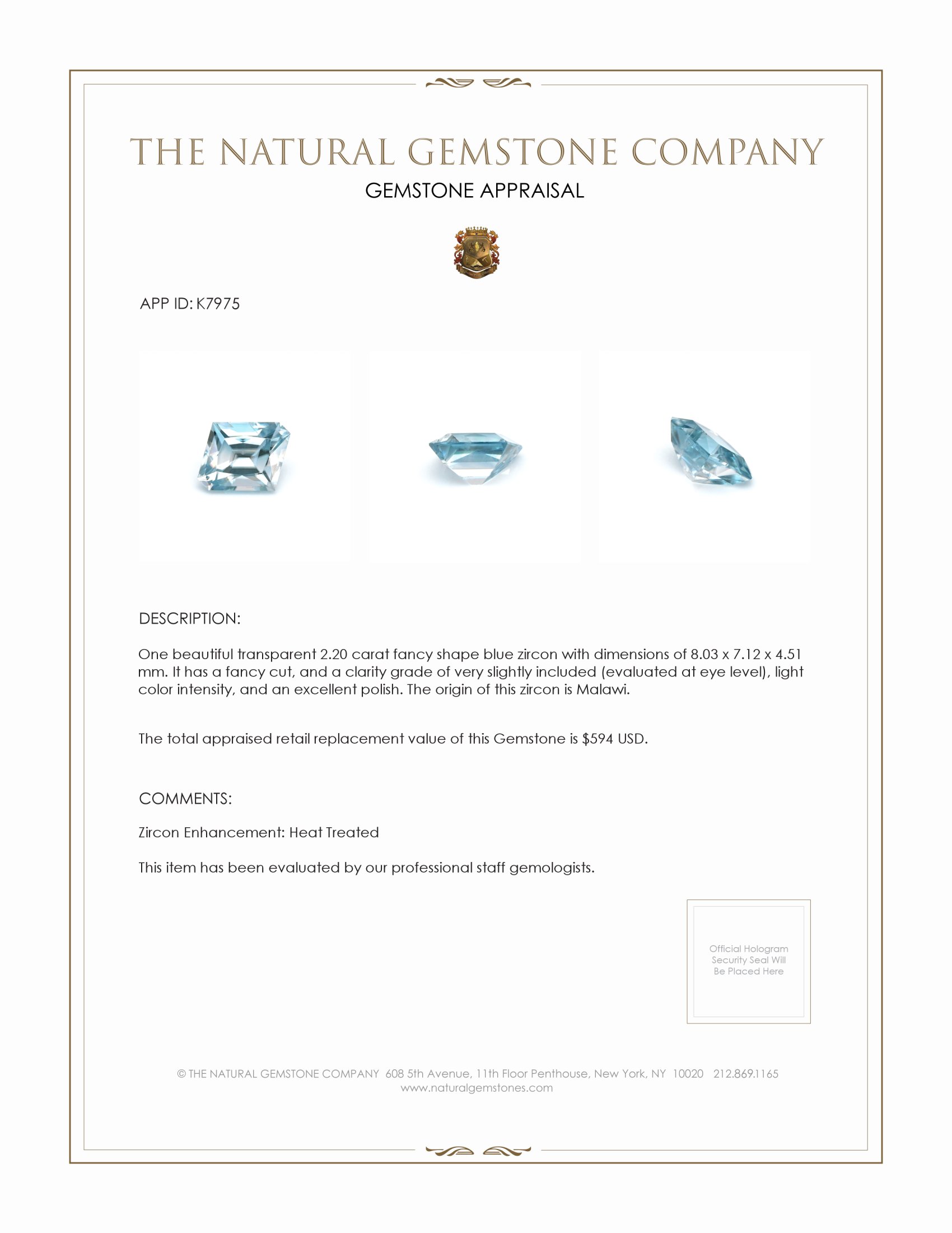 2.20 Ct. Zircon from Malawi