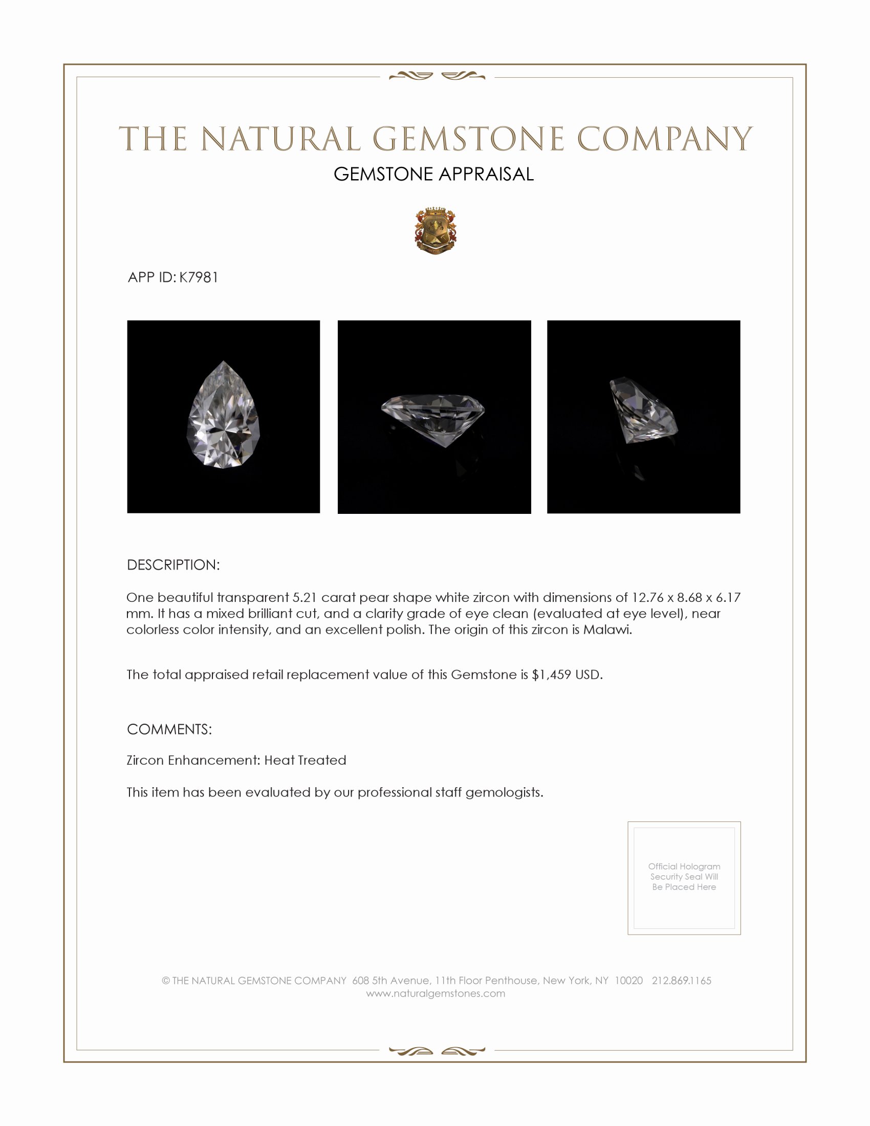 5.21 Ct. Zircon from Malawi