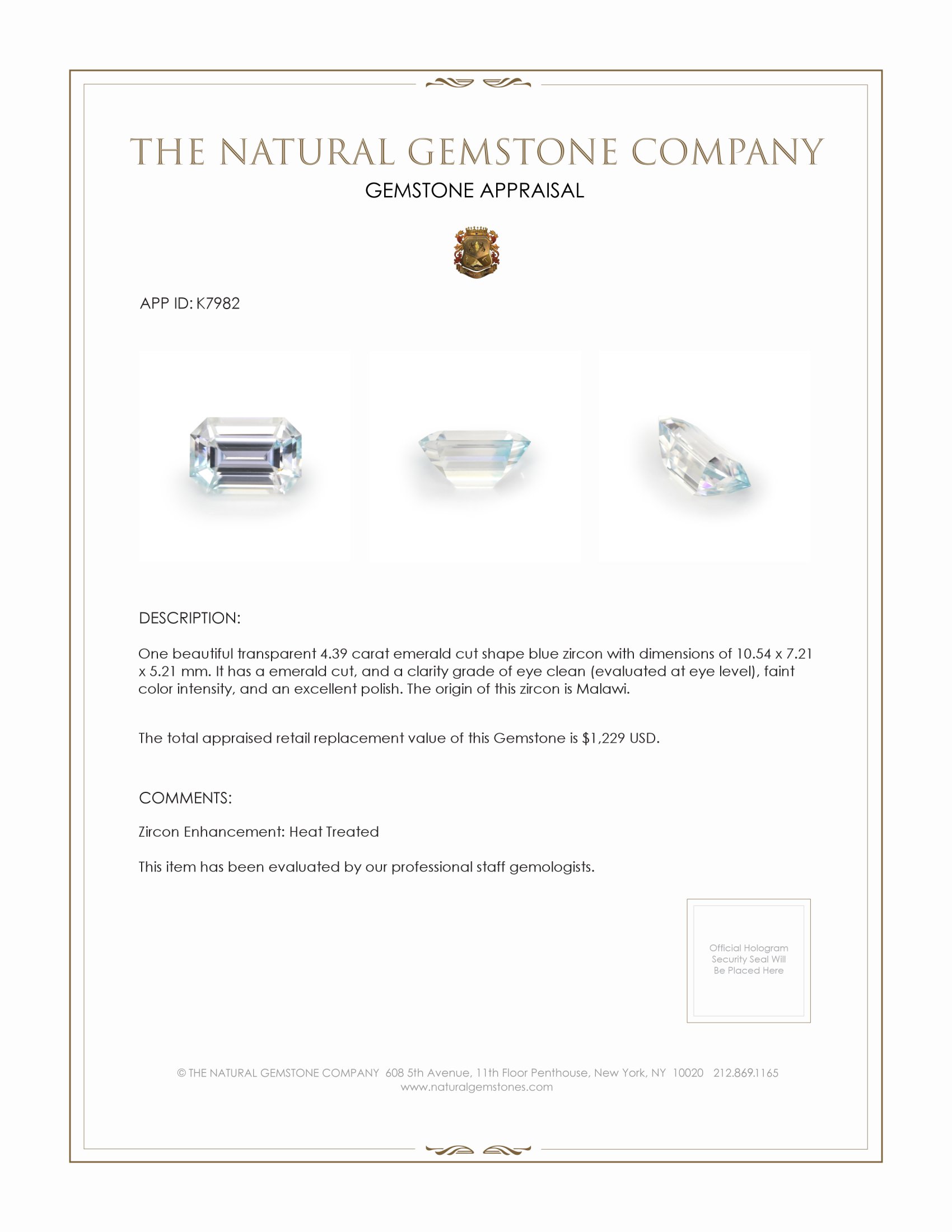 4.39 Ct. Zircon from Malawi