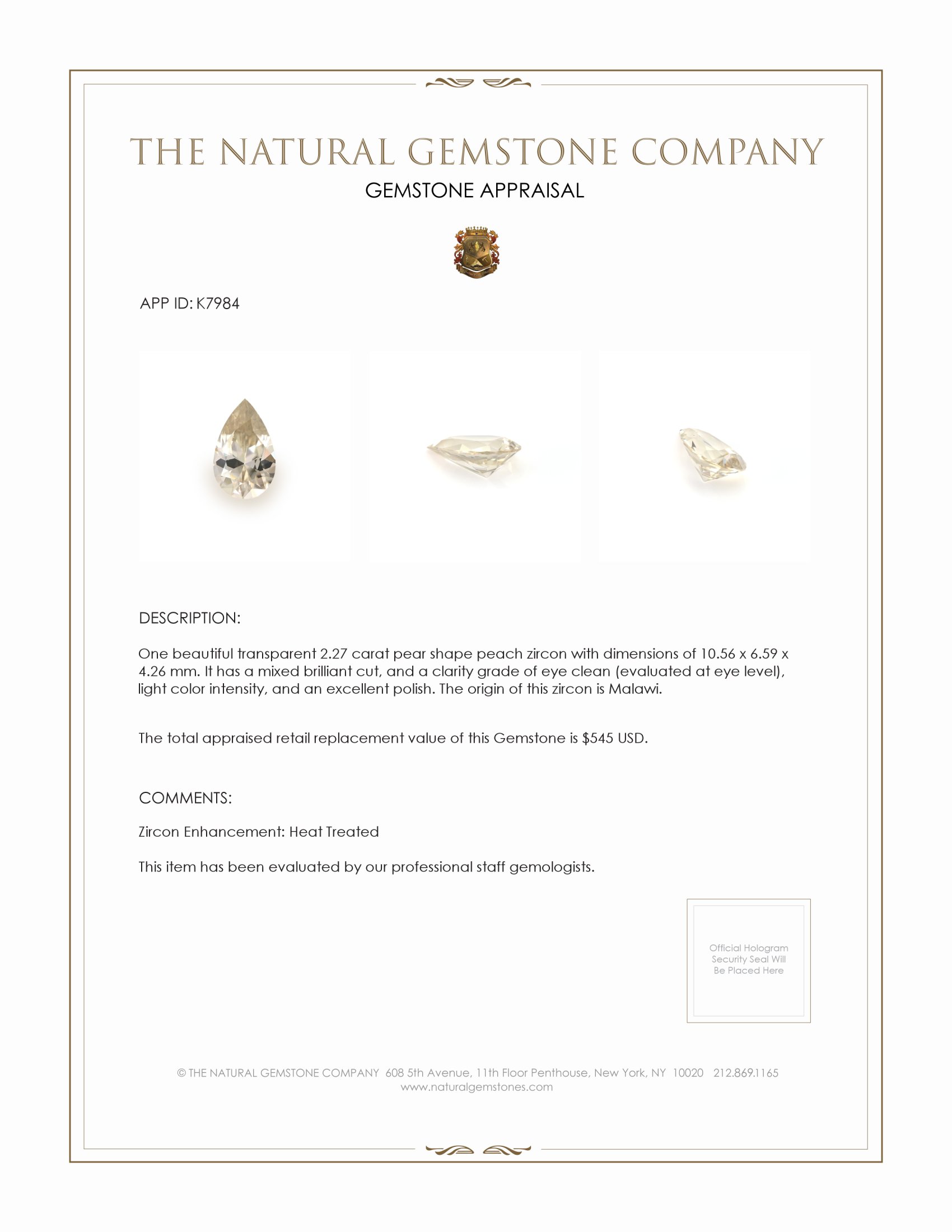 2.27 Ct. Zircon from Malawi