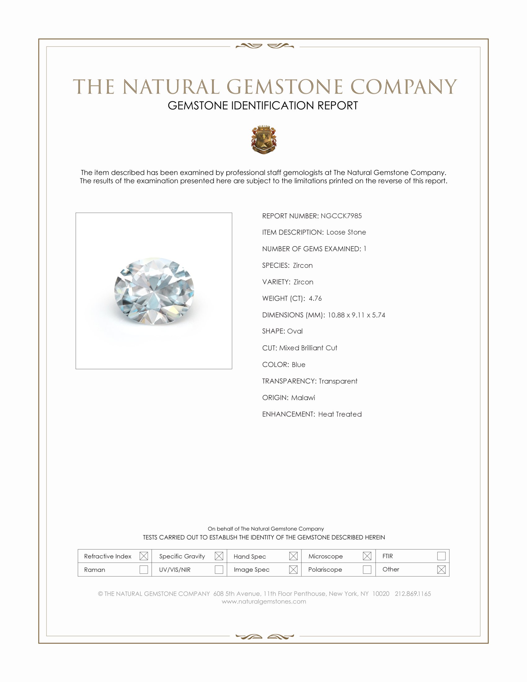 4.76 Ct. Blue Zircon from Malawi