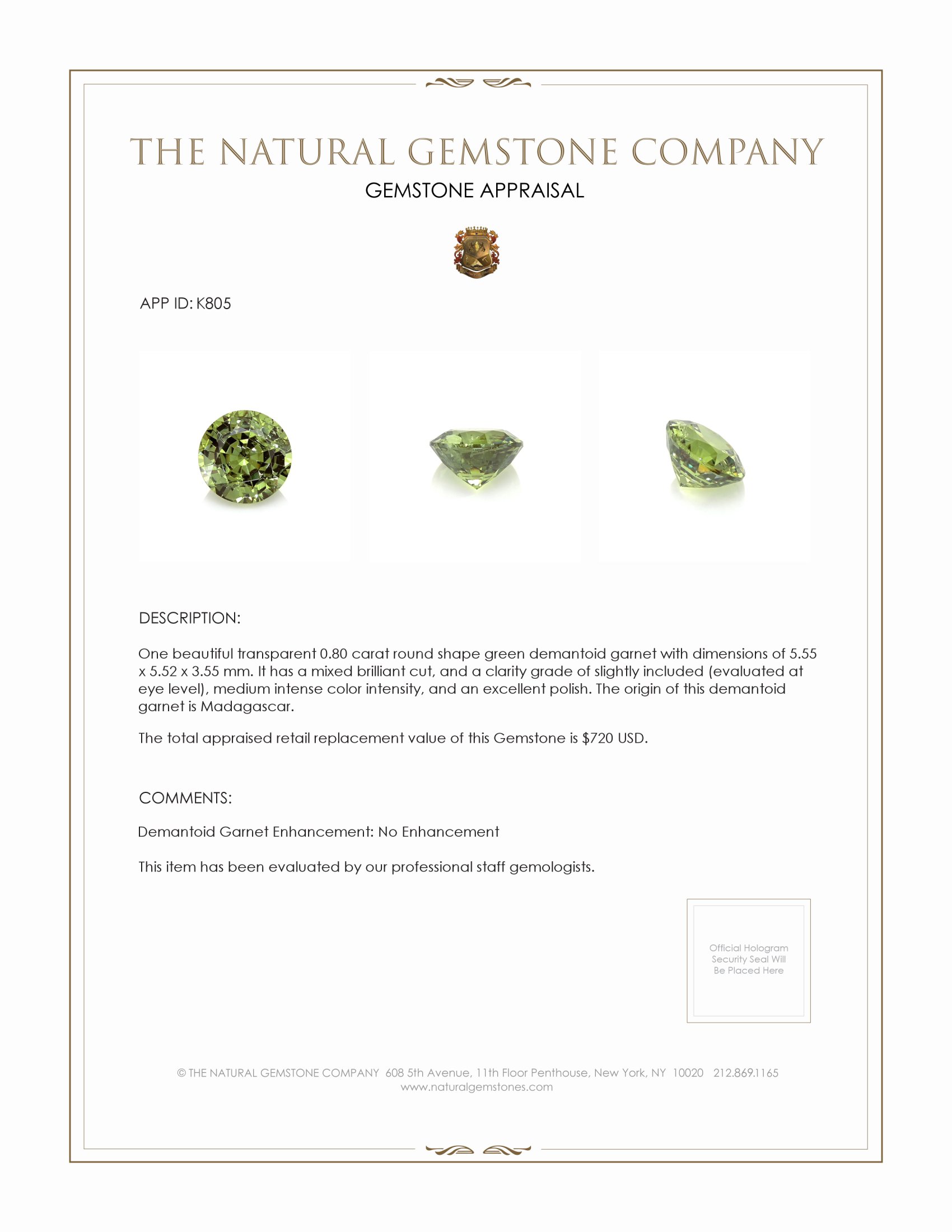 0.80 Ct. Demantoid Garnet from Madagascar