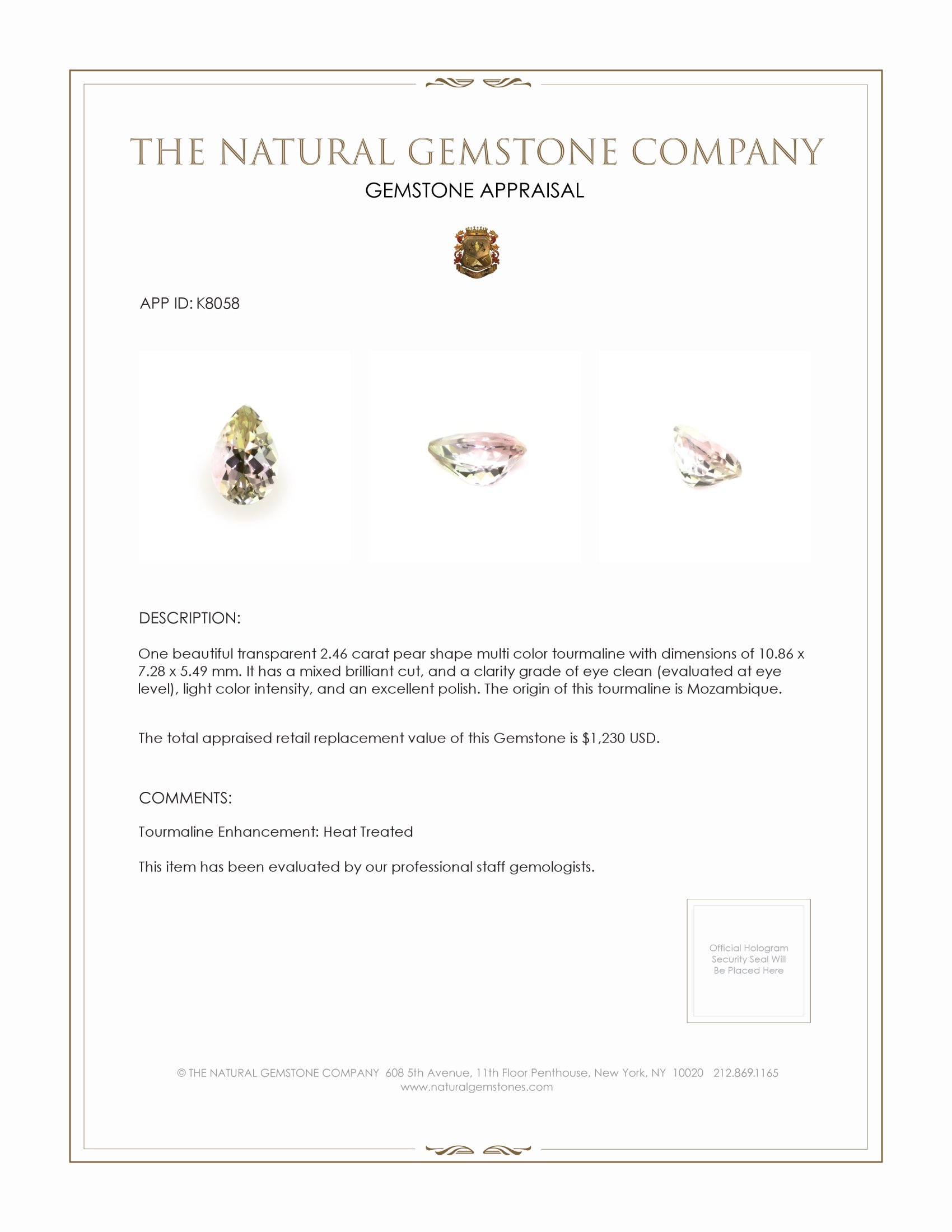 2.46 Ct. Tourmaline from Mozambique