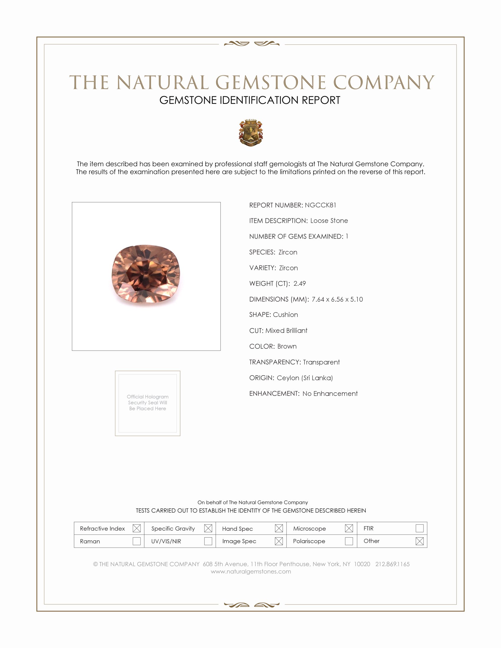 2.49 Ct. Zircon from Ceylon (Sri Lanka)