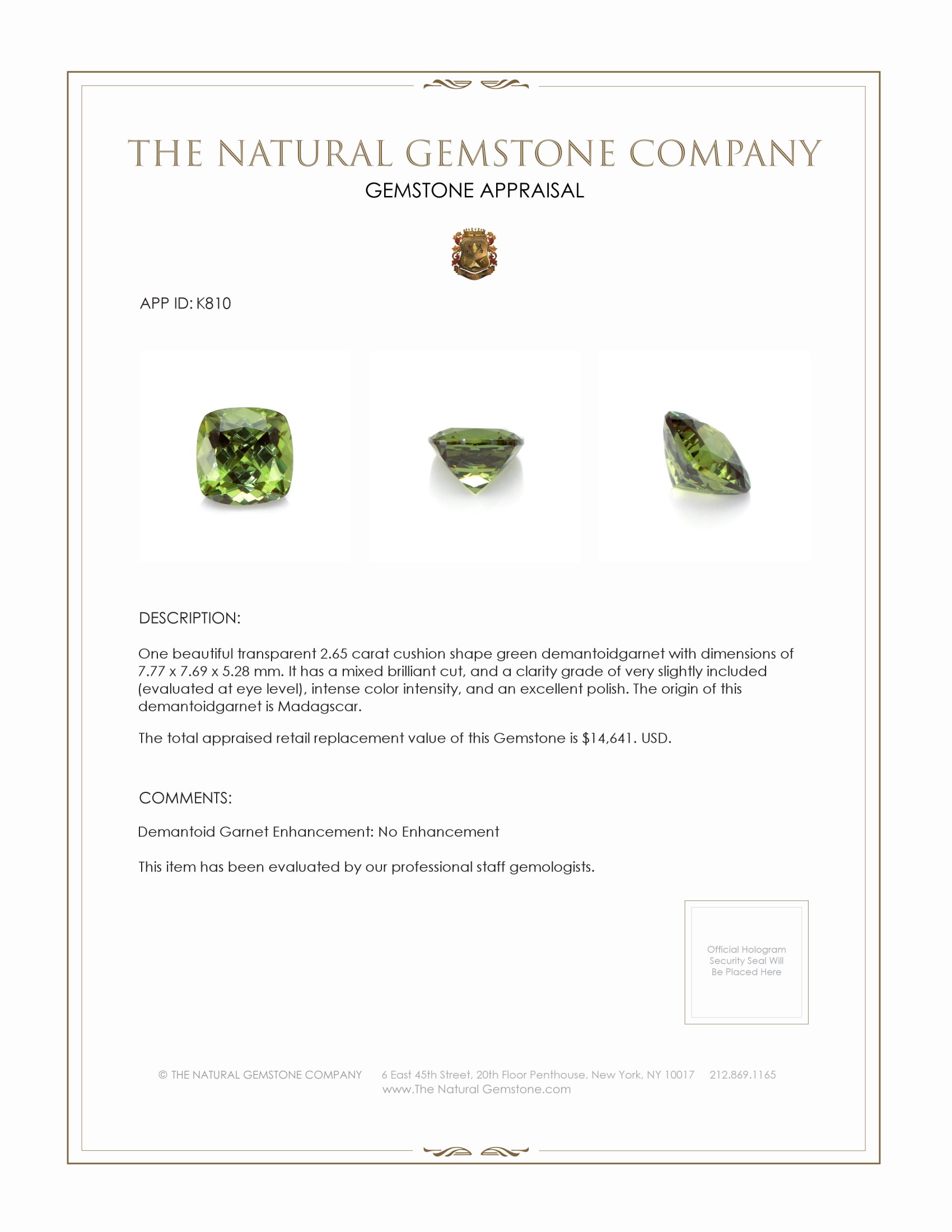 2.65 Ct. Demantoid Garnet from Madagascar