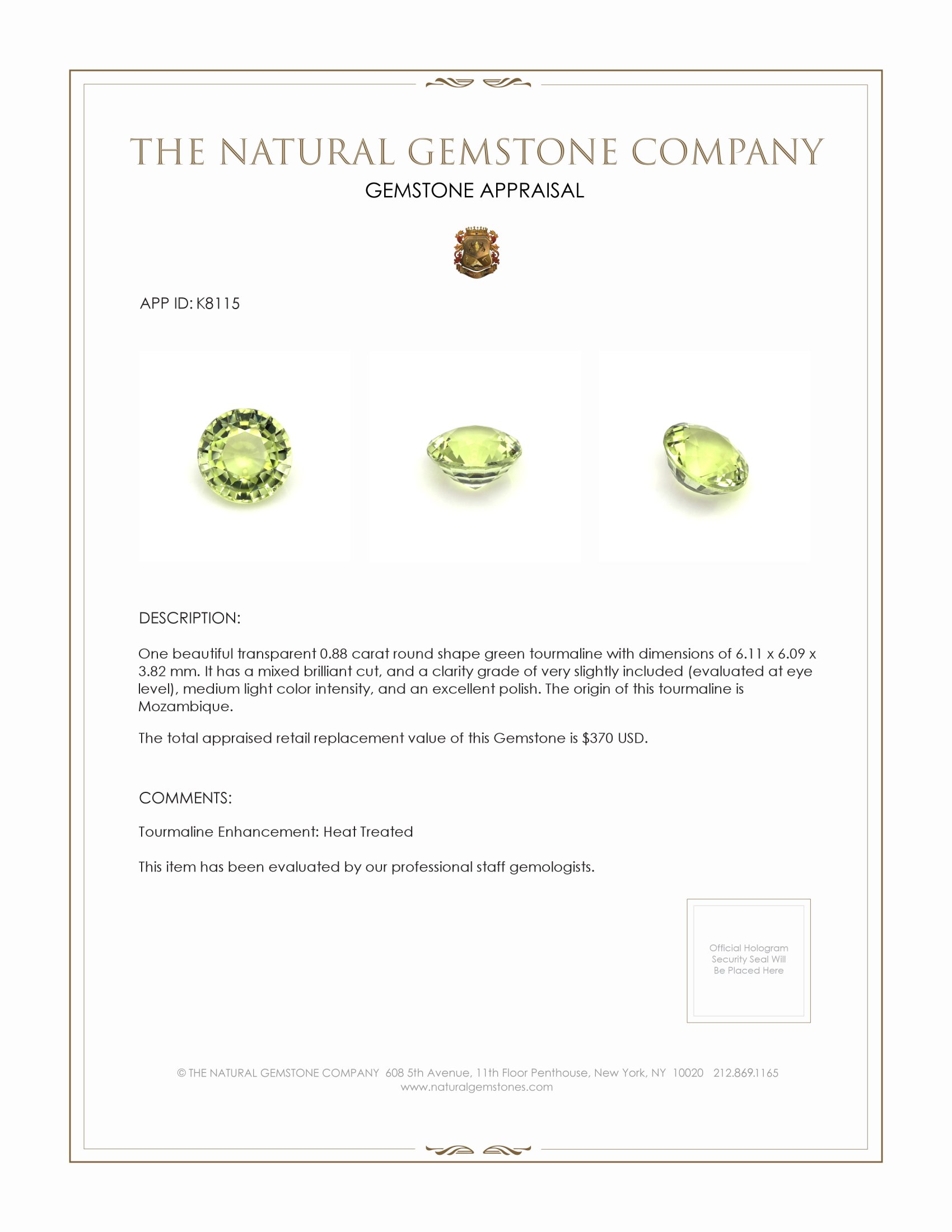 0.88 Ct. Tourmaline from Mozambique