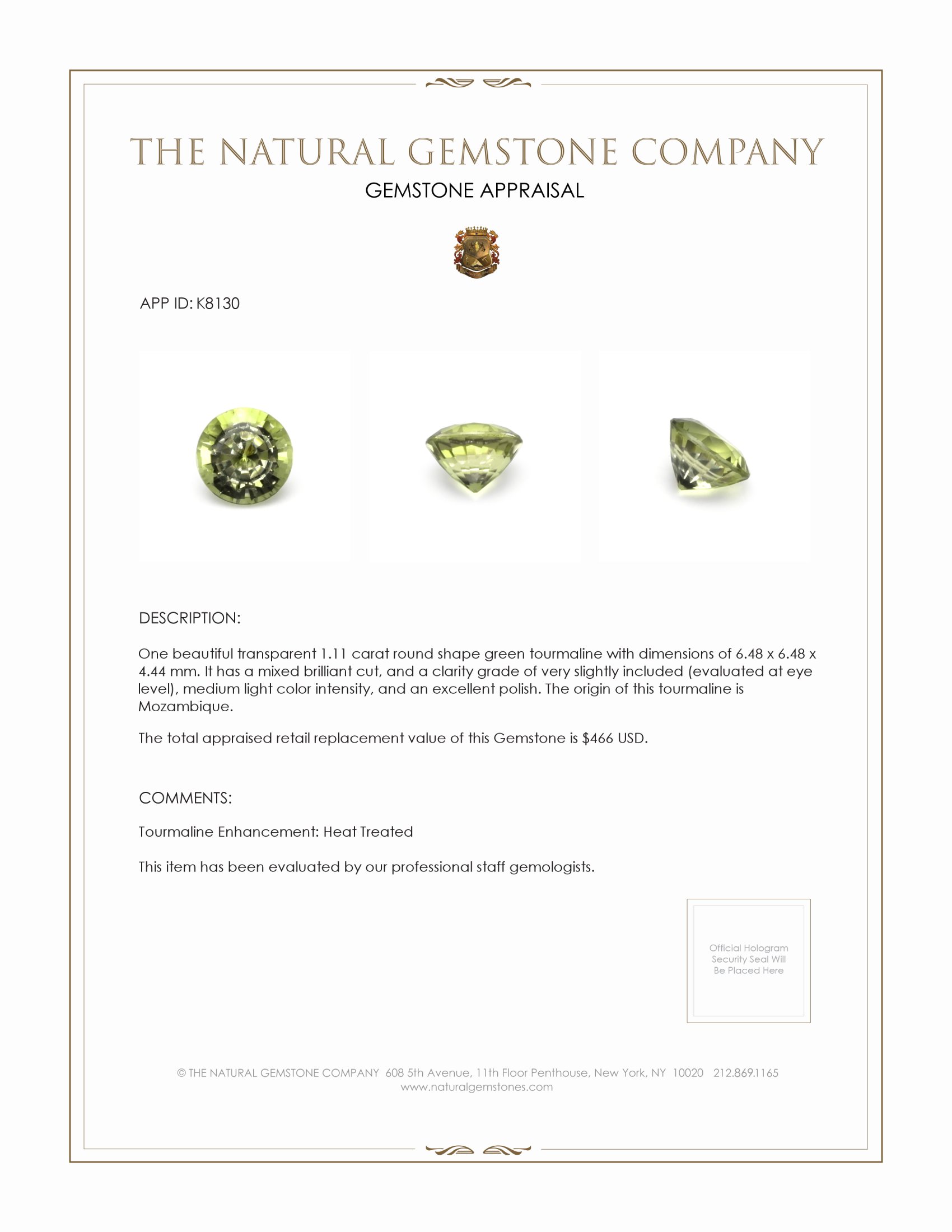 1.11 Ct. Tourmaline from Mozambique