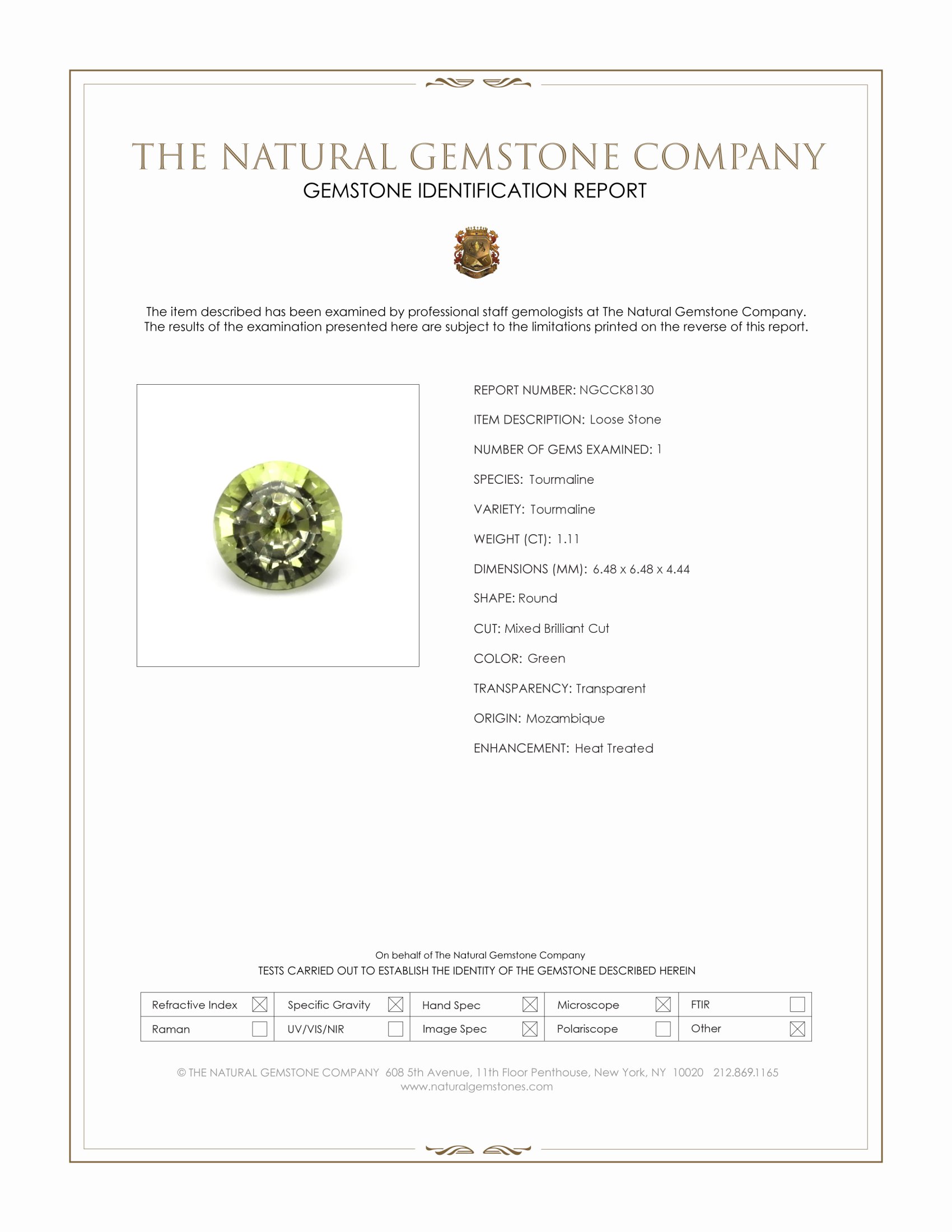 1.11 Ct. Green Tourmaline from Mozambique